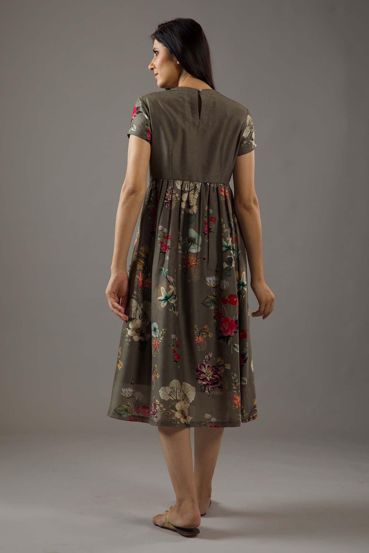 Chanderi Silk Dress With Floral Print