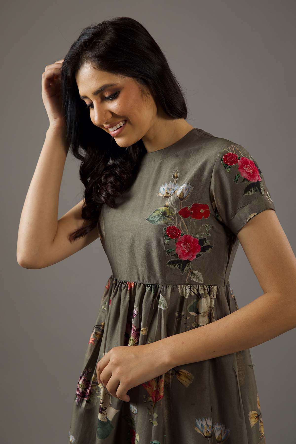 Chanderi Silk Dress With Floral Print