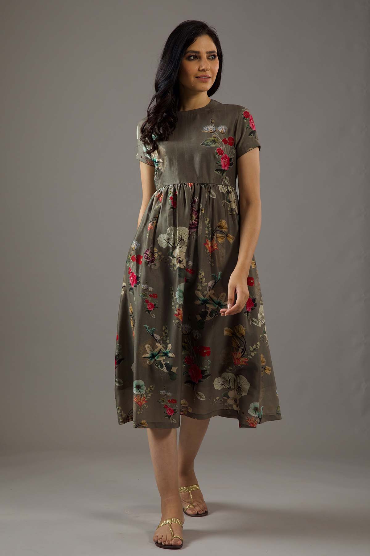 Chanderi Silk Dress With Floral Print