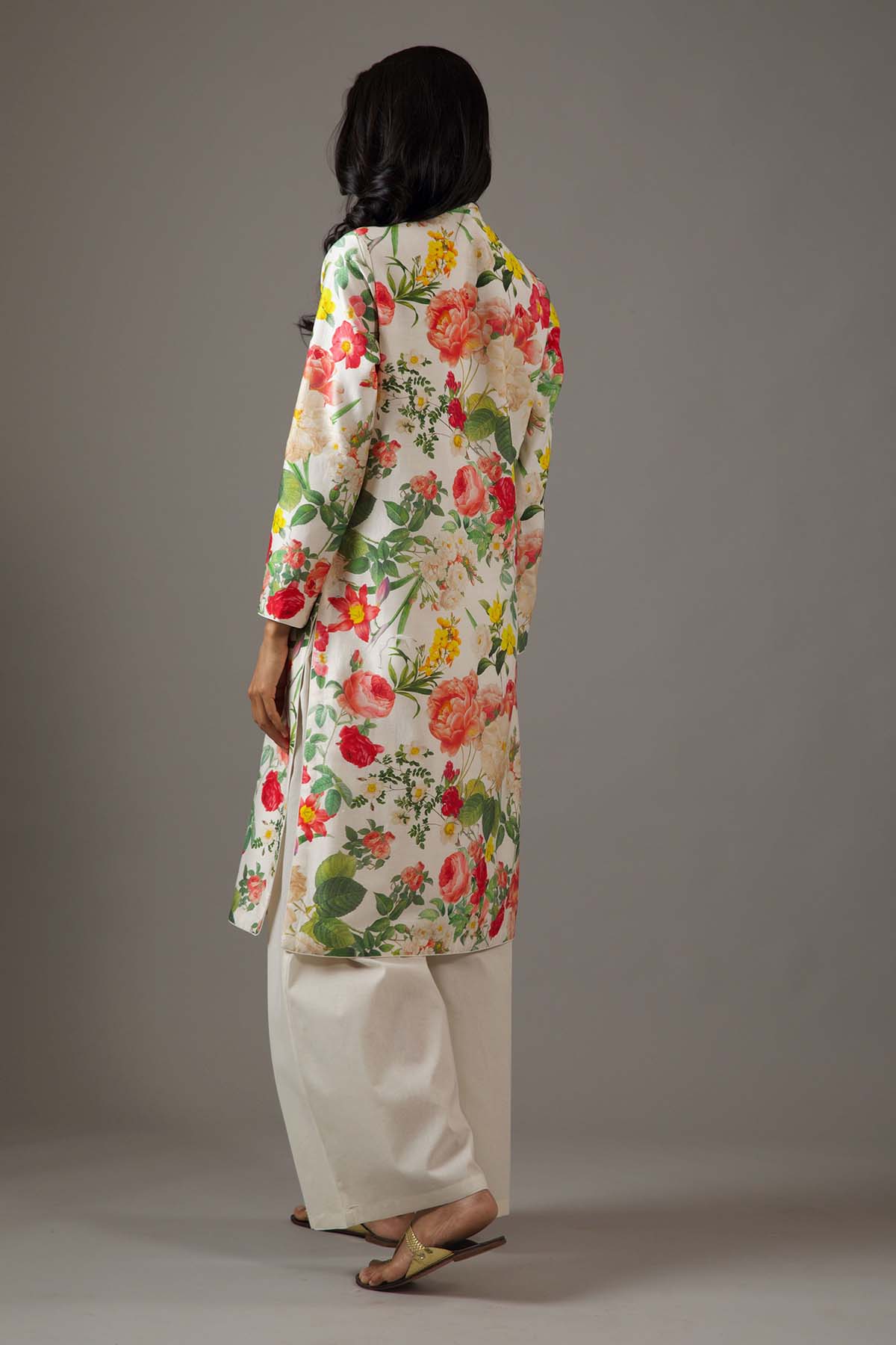 Chanderi Silk Ivory Floral Printed Tunic Set