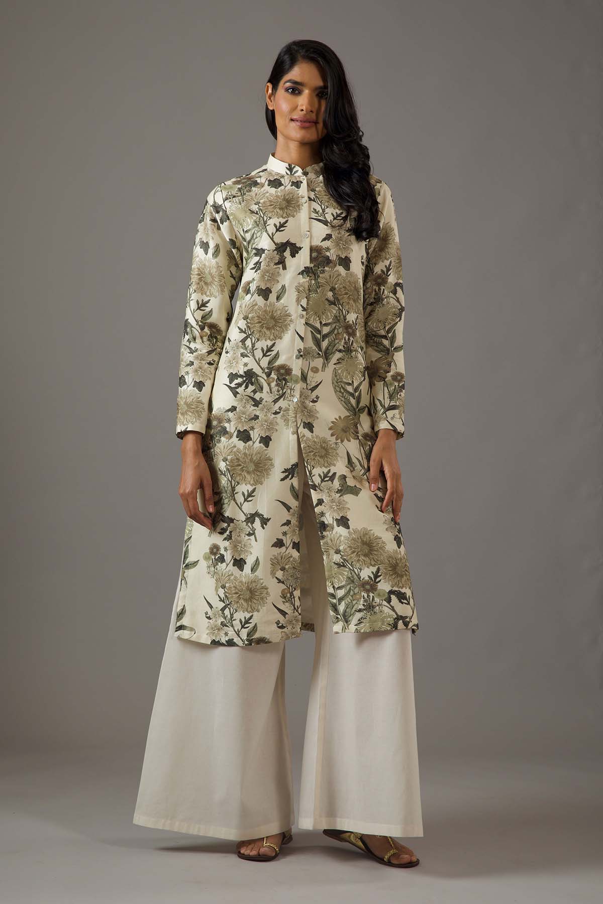 Chanderi Silk Front Open Printed Tunic Set