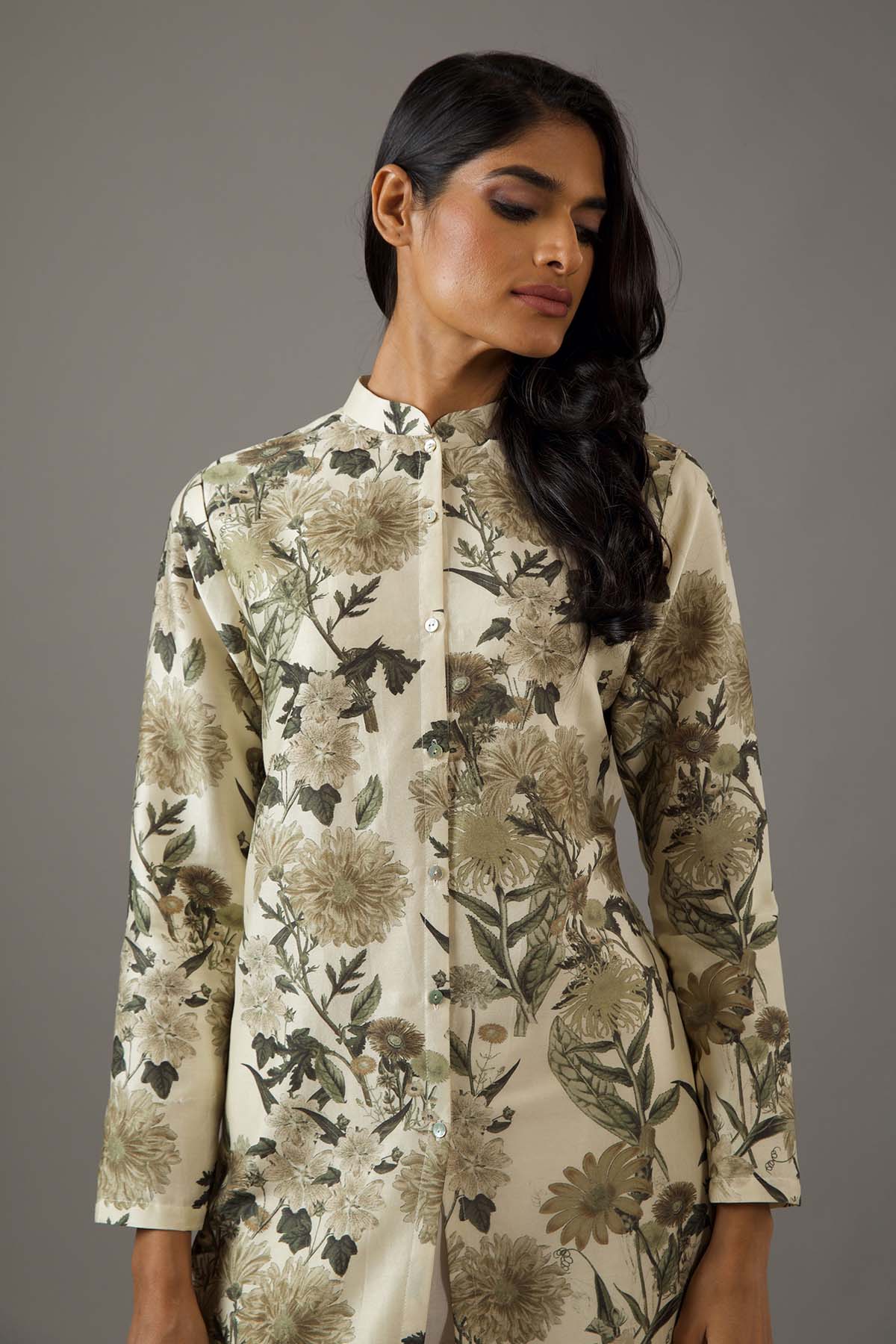 Chanderi Silk Front Open Printed Tunic Set