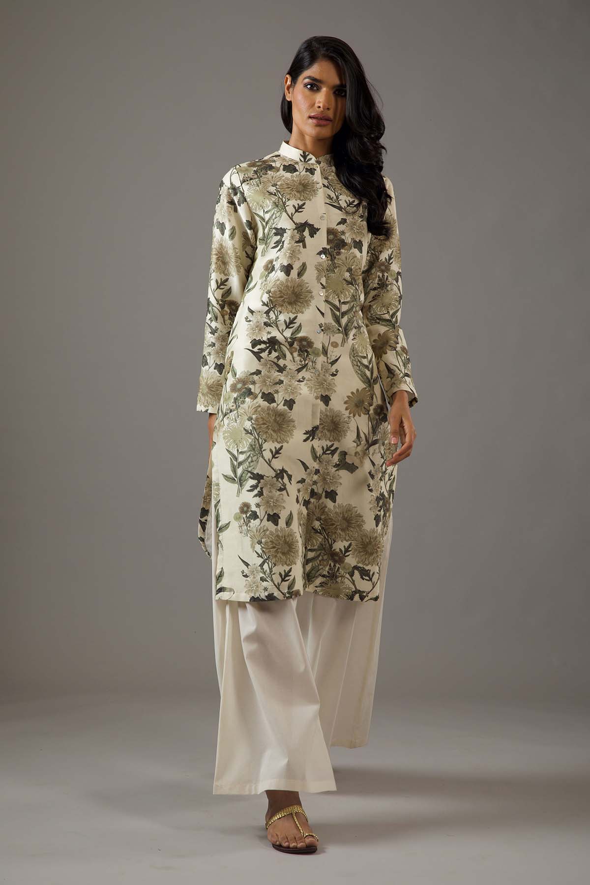 Chanderi Silk Front Open Printed Tunic Set