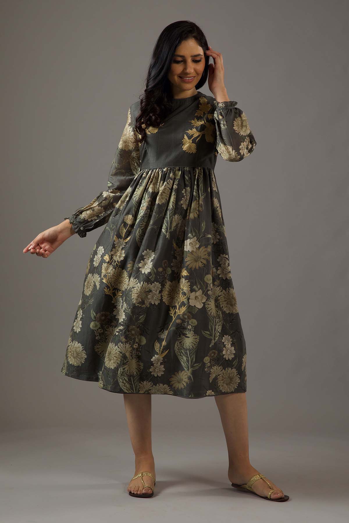 Chanderi Silk Pewter Dress