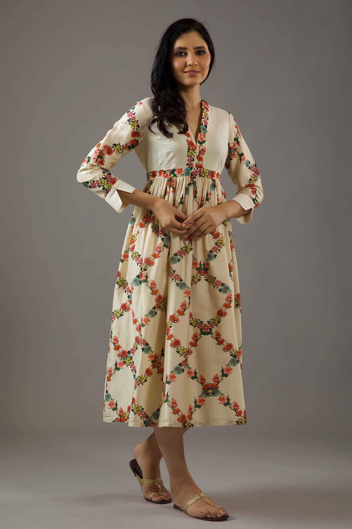 Chanderi Silk Dress With Overall Print