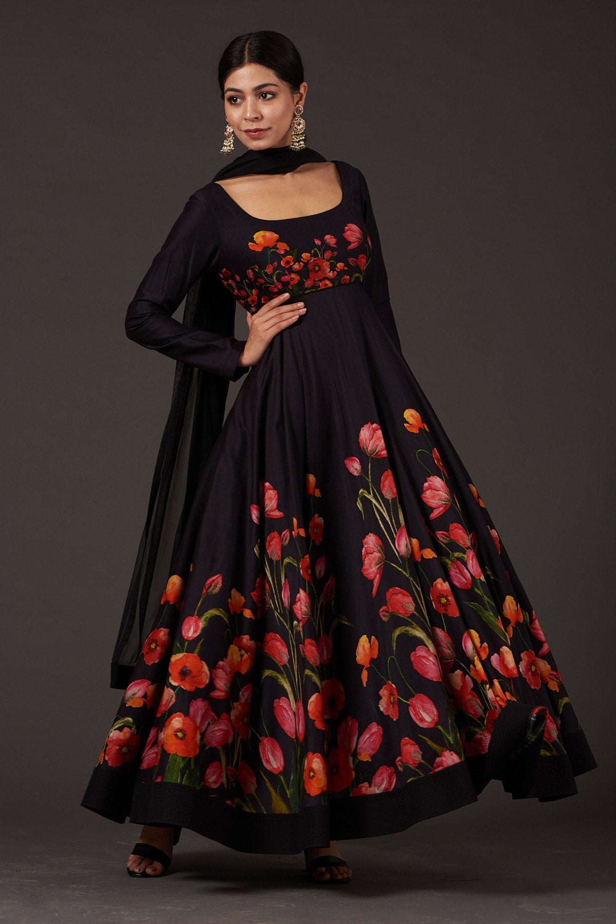 Chanderi Digital Printed Anarkali Black