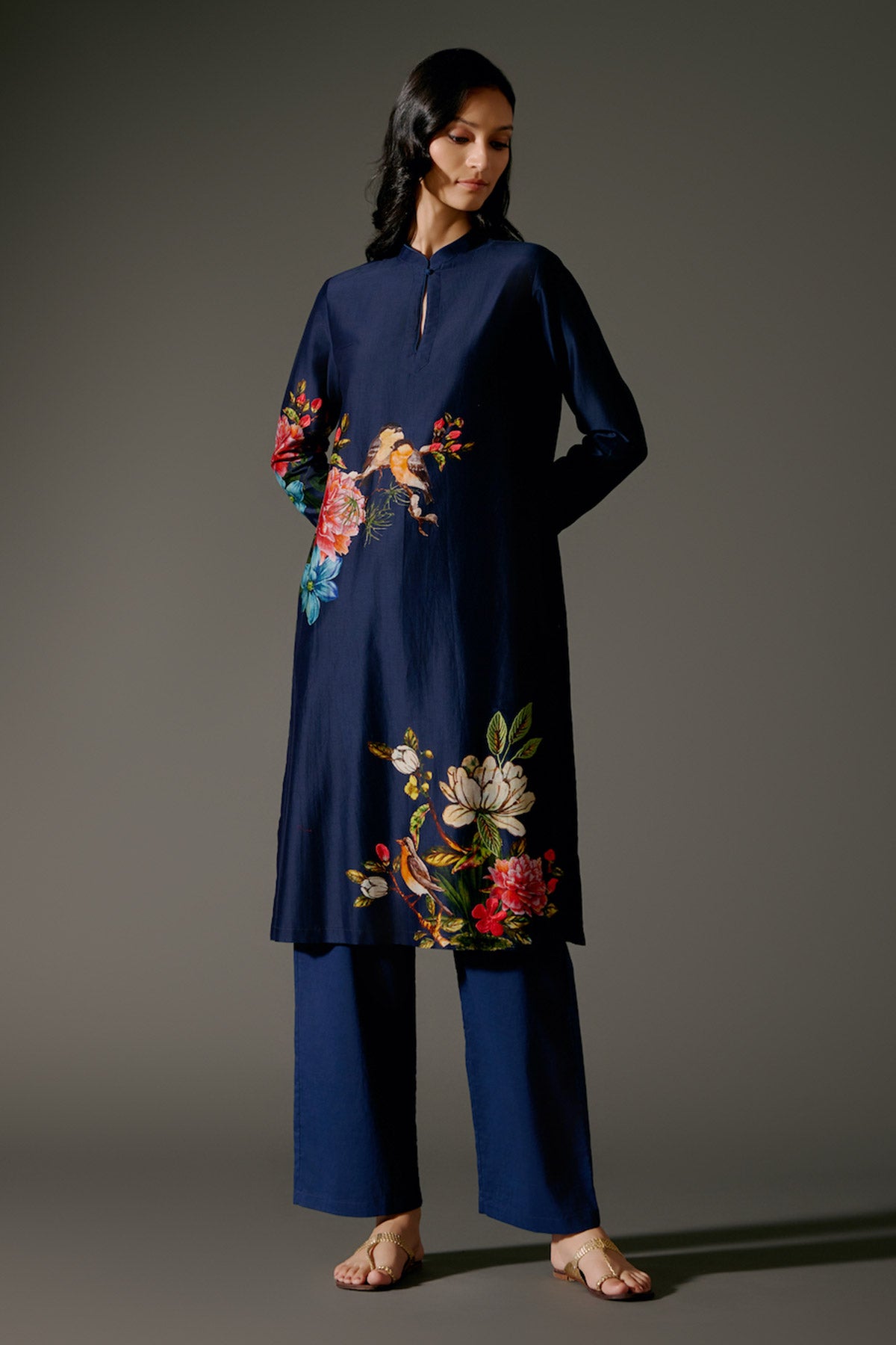 Chanderi Tunic Set With Abstract Print And Voile Pant