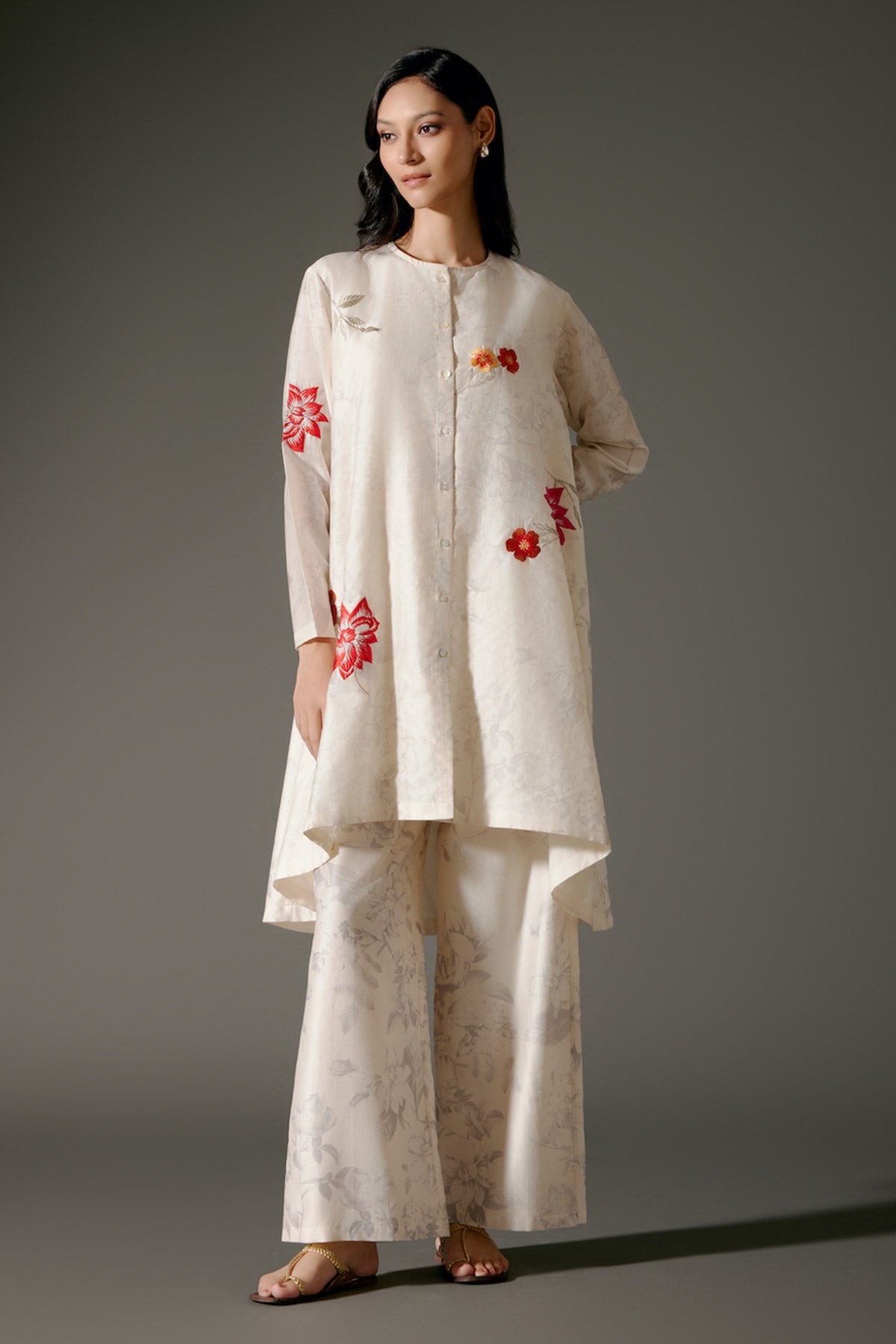 Flared A-Line Tunic Set In Chanderi Silk