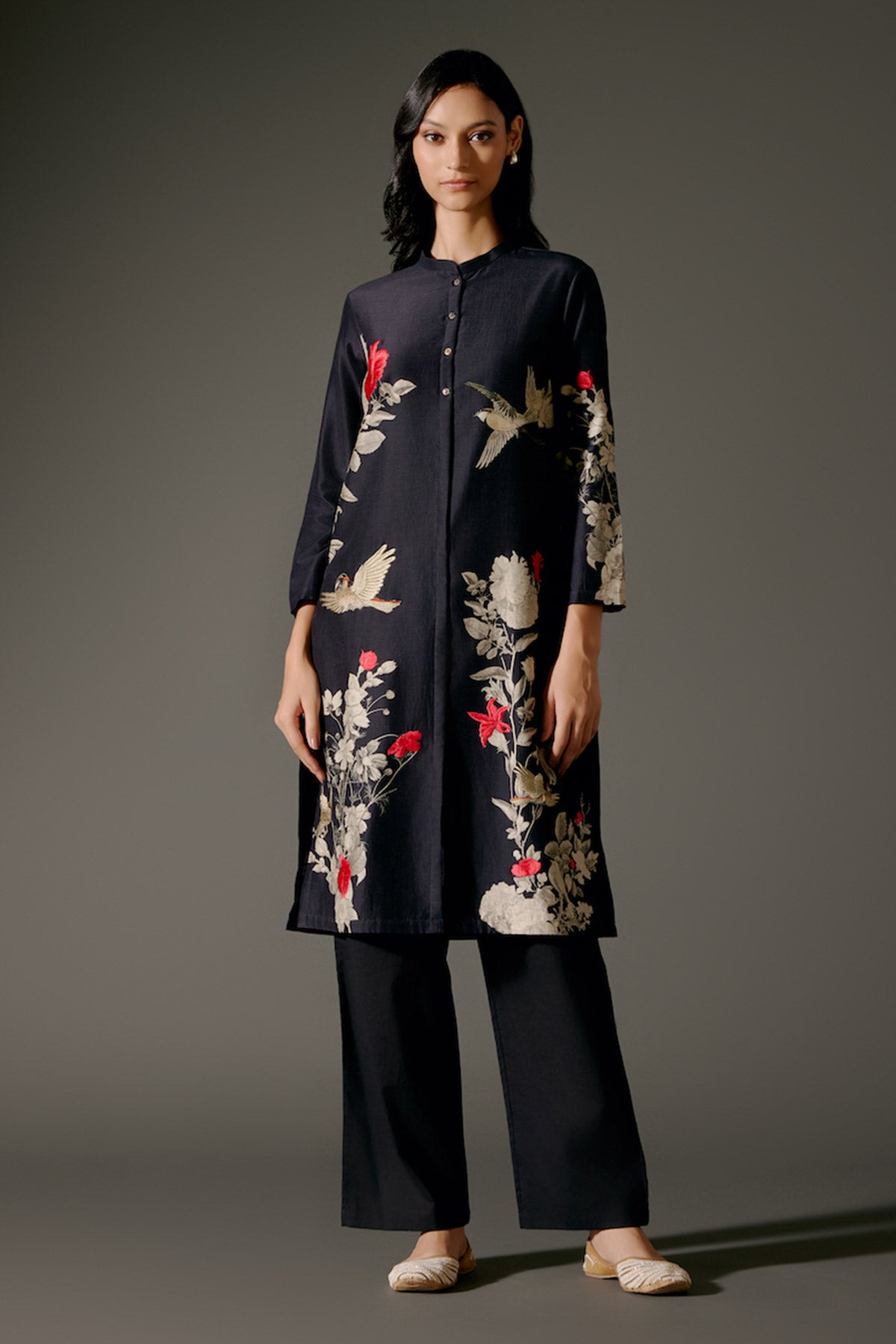 Chanderi Tunic Set With Abstract Print And Voile Pant