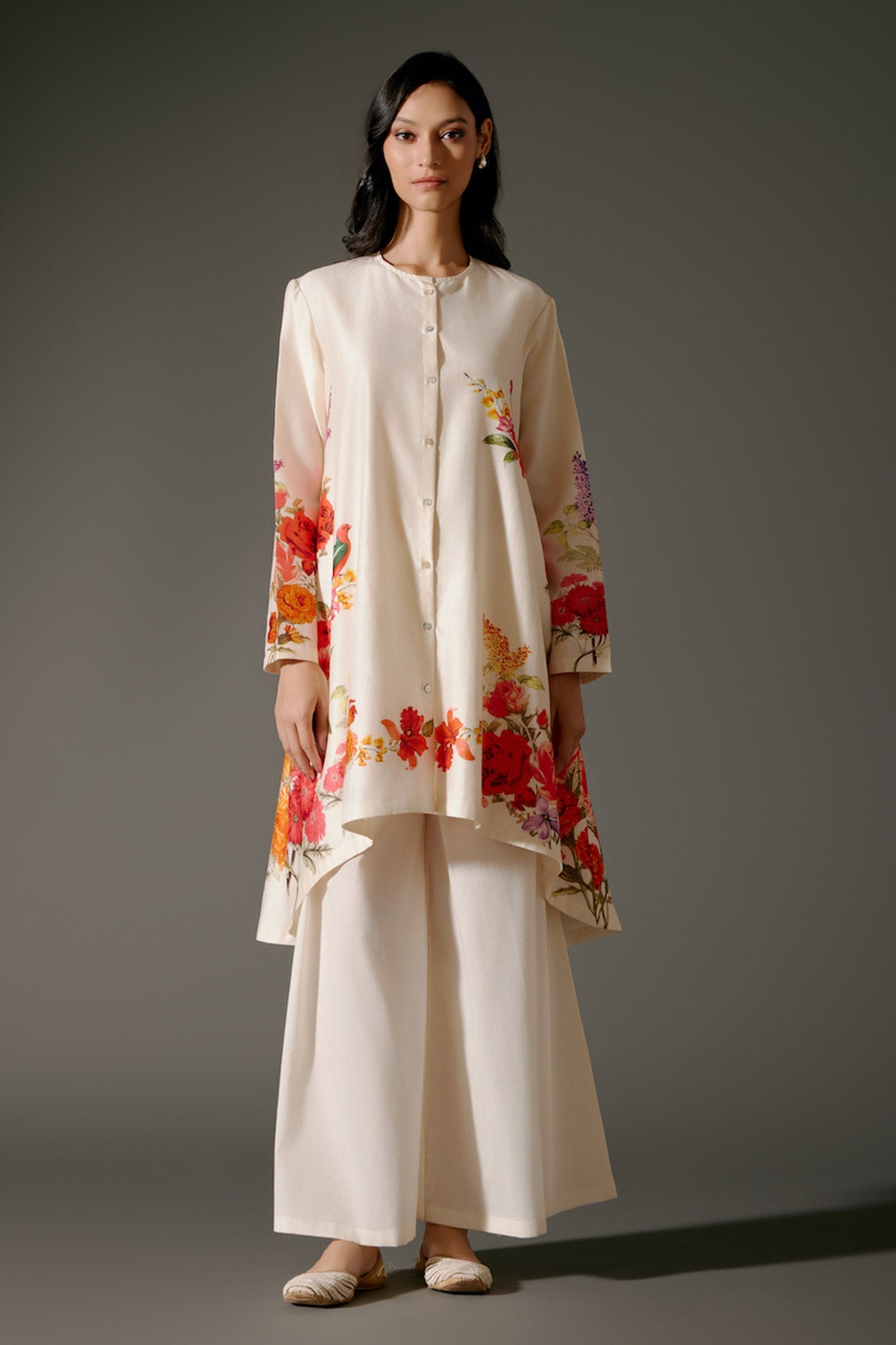 Flared A-Line Tunic Set In Chanderi Silk