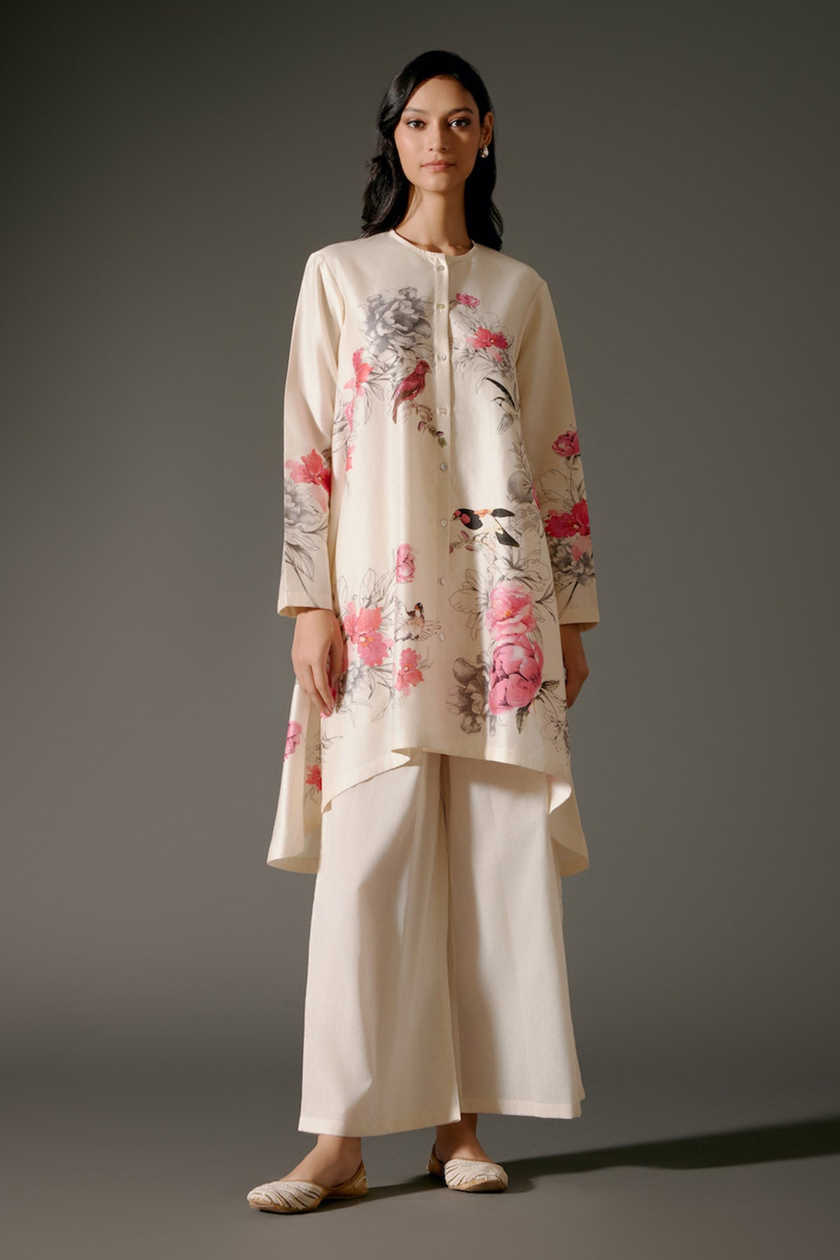 Flared A-Line Tunic Set In Chanderi Silk