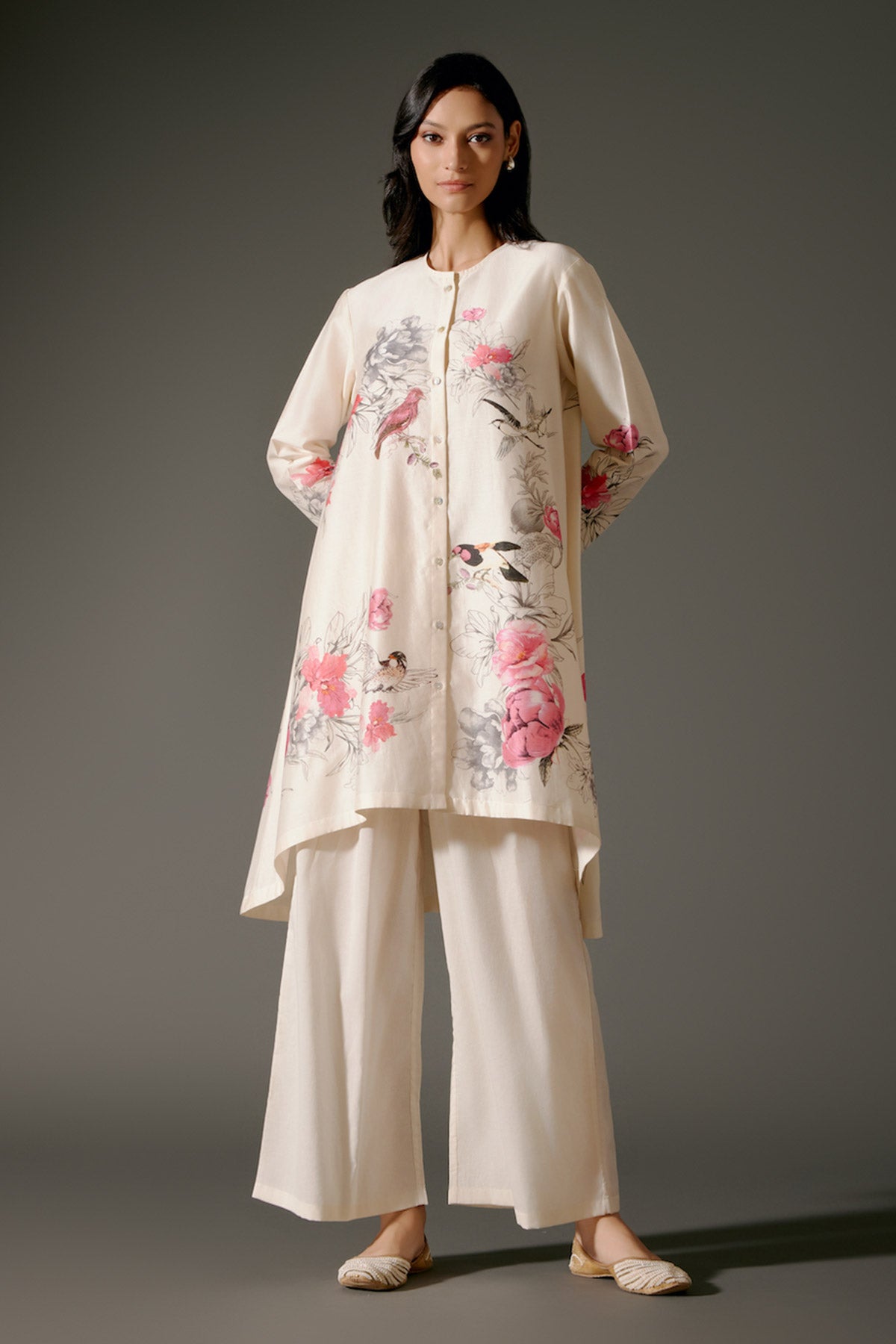 Flared A-Line Tunic Set In Chanderi Silk