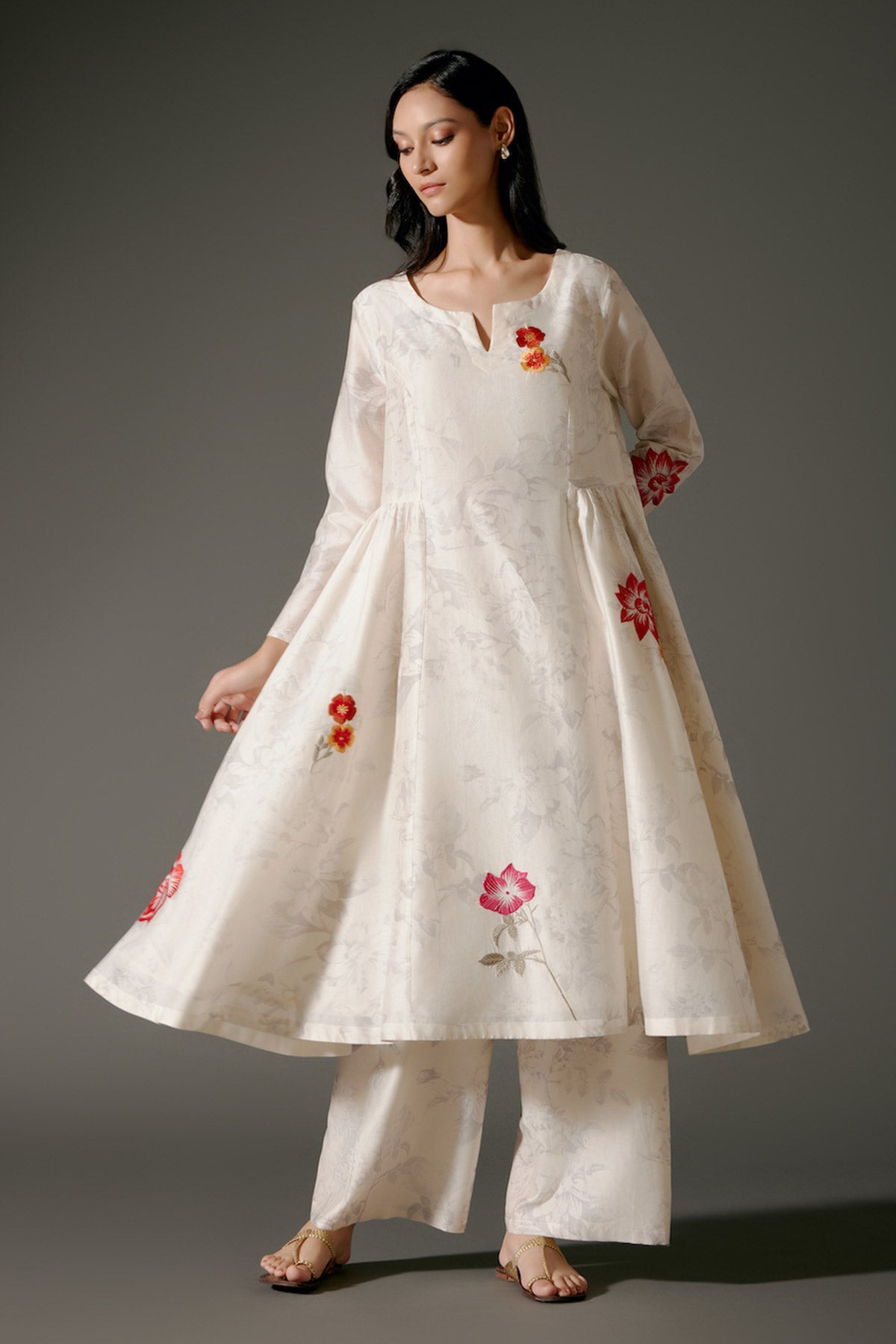 Flared A-Line Tunic Set In Chanderi Silk