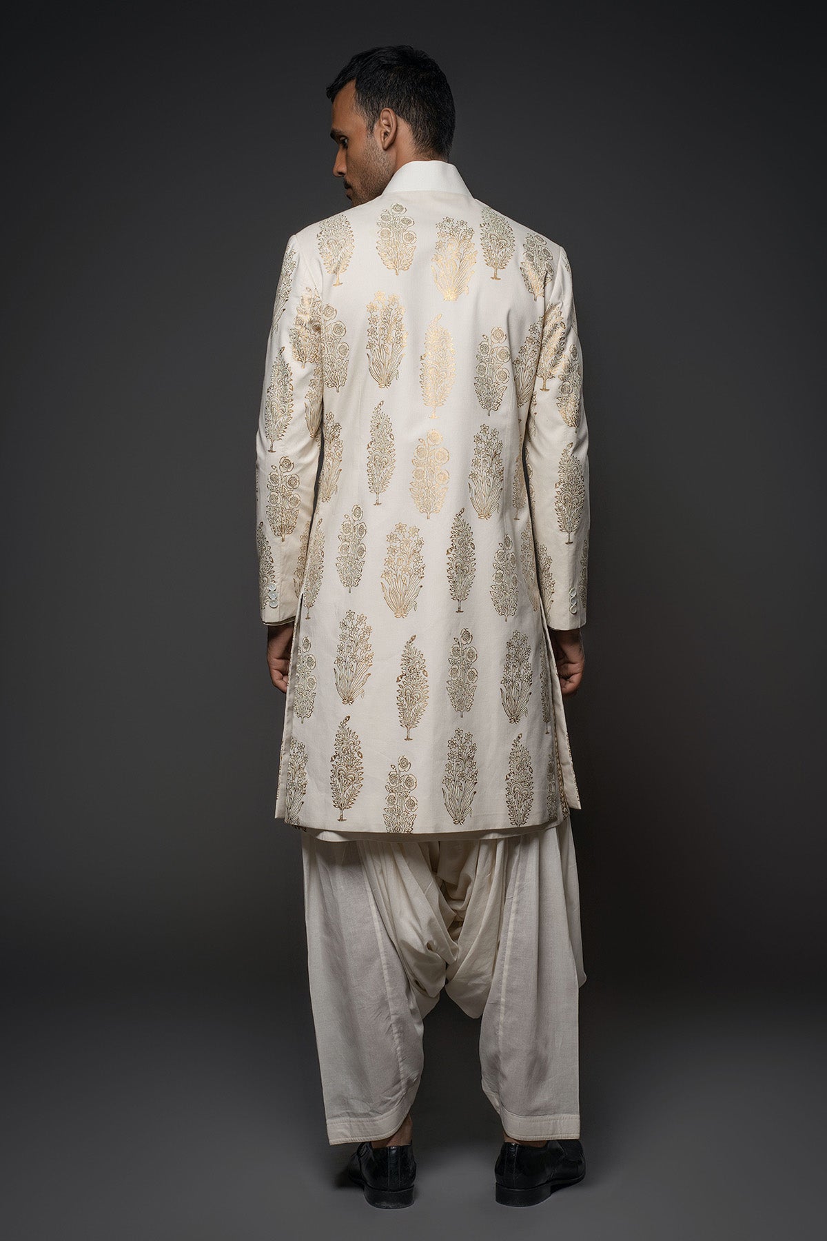 Ocean Tone Digital Printed Chanderi Silk Sherwani