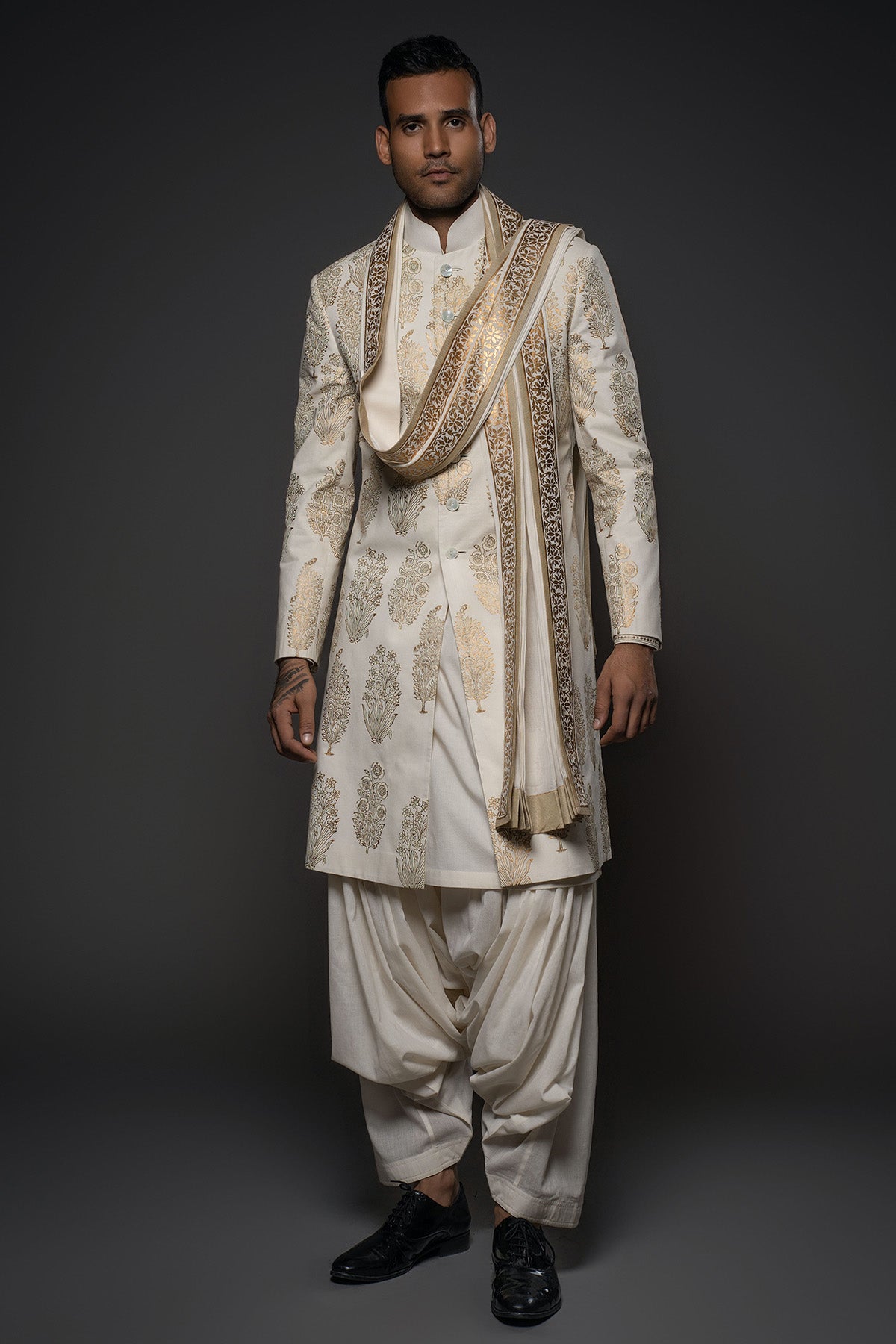 Ocean Tone Digital Printed Chanderi Silk Sherwani