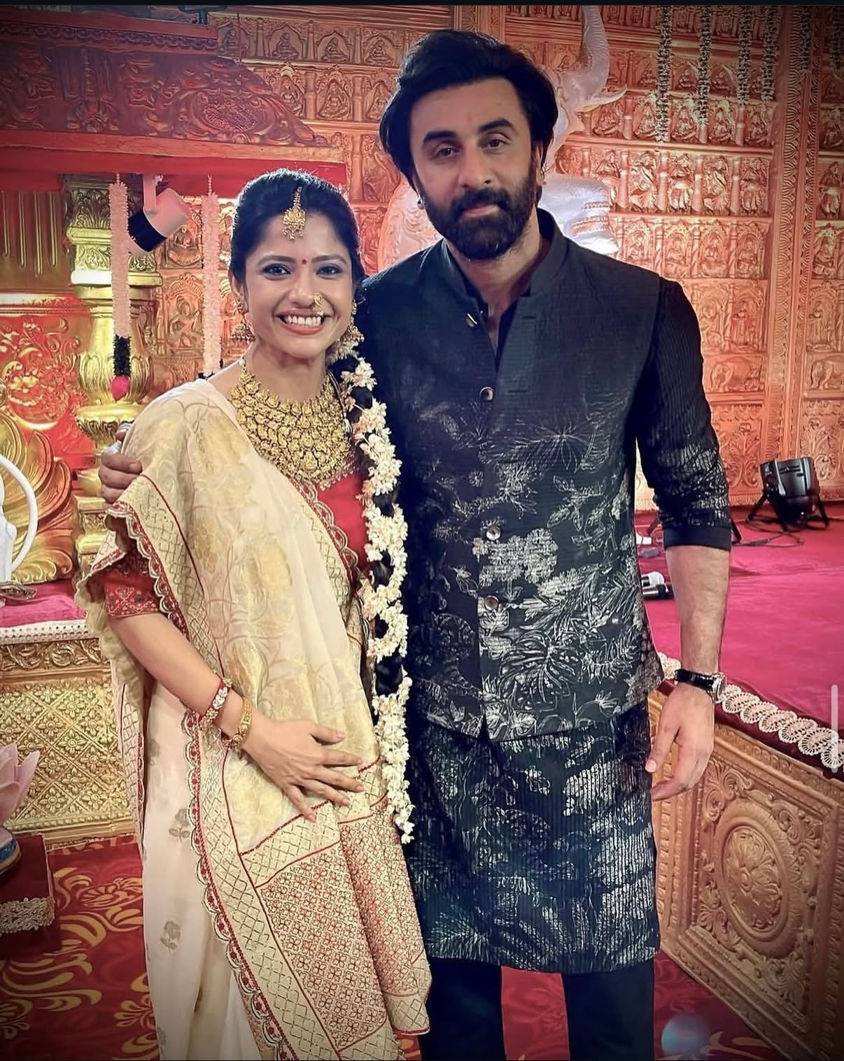 Ranbir Kapoor in Black Shibori Kurta Bundi Set