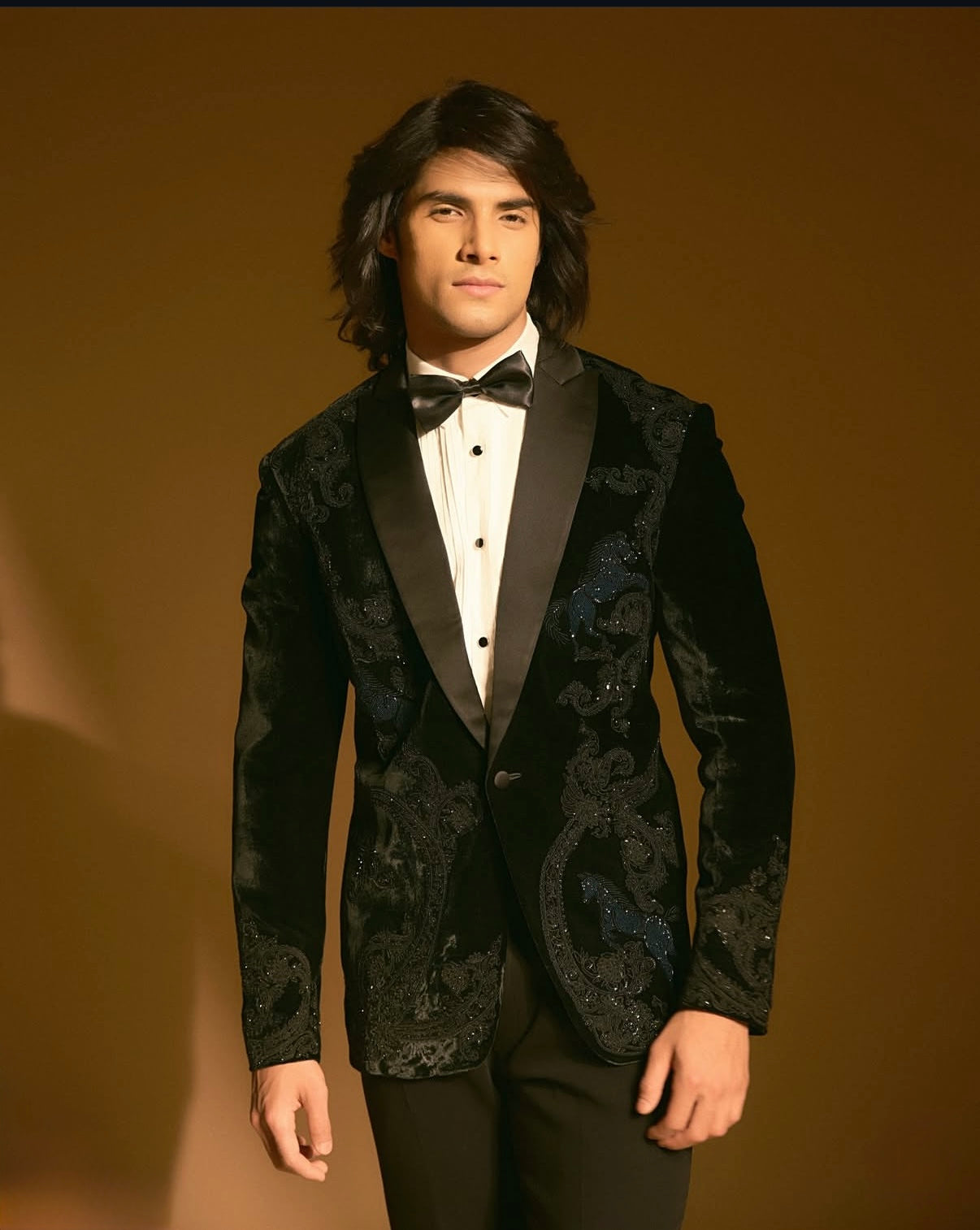 Mr. World in Embroidered Velvet Tuxedo