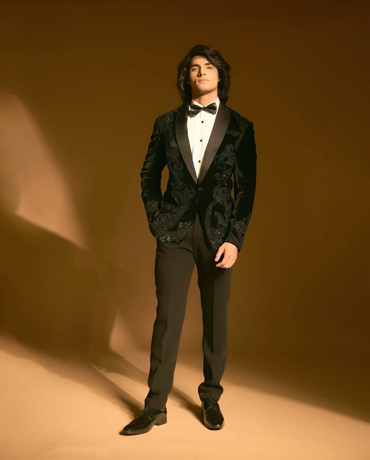 Mr. World in Embroidered Velvet Tuxedo