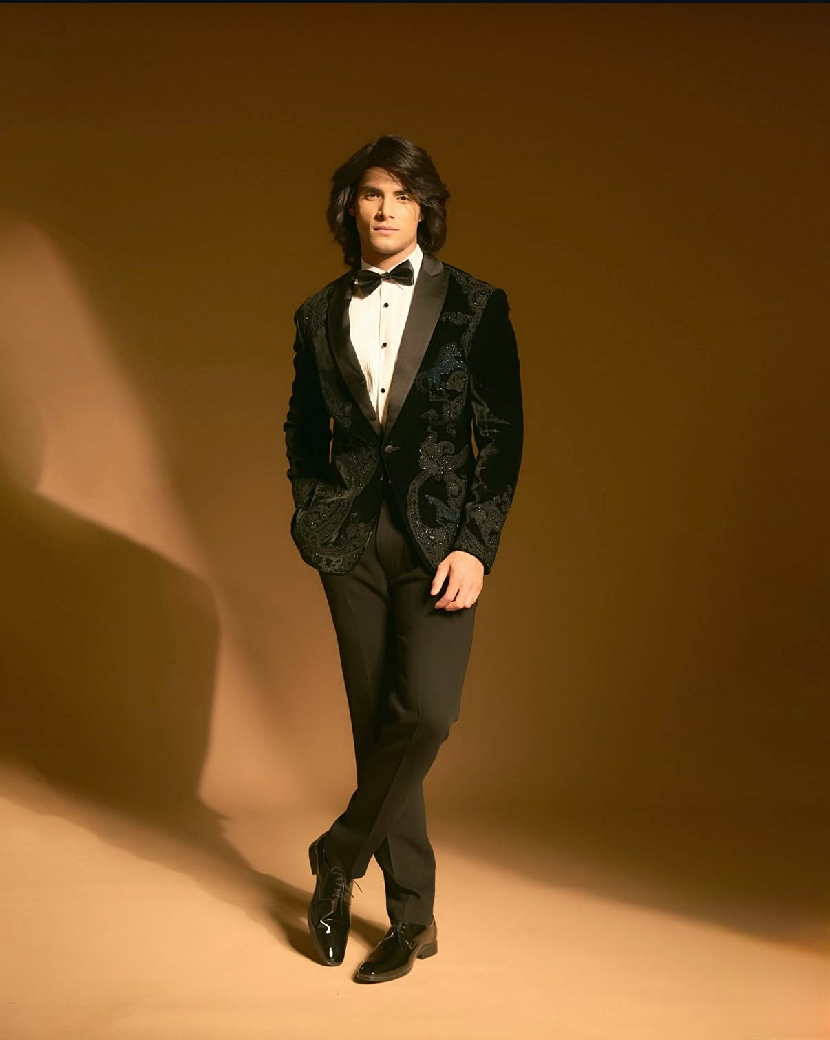 Mr. World in Embroidered Velvet Tuxedo