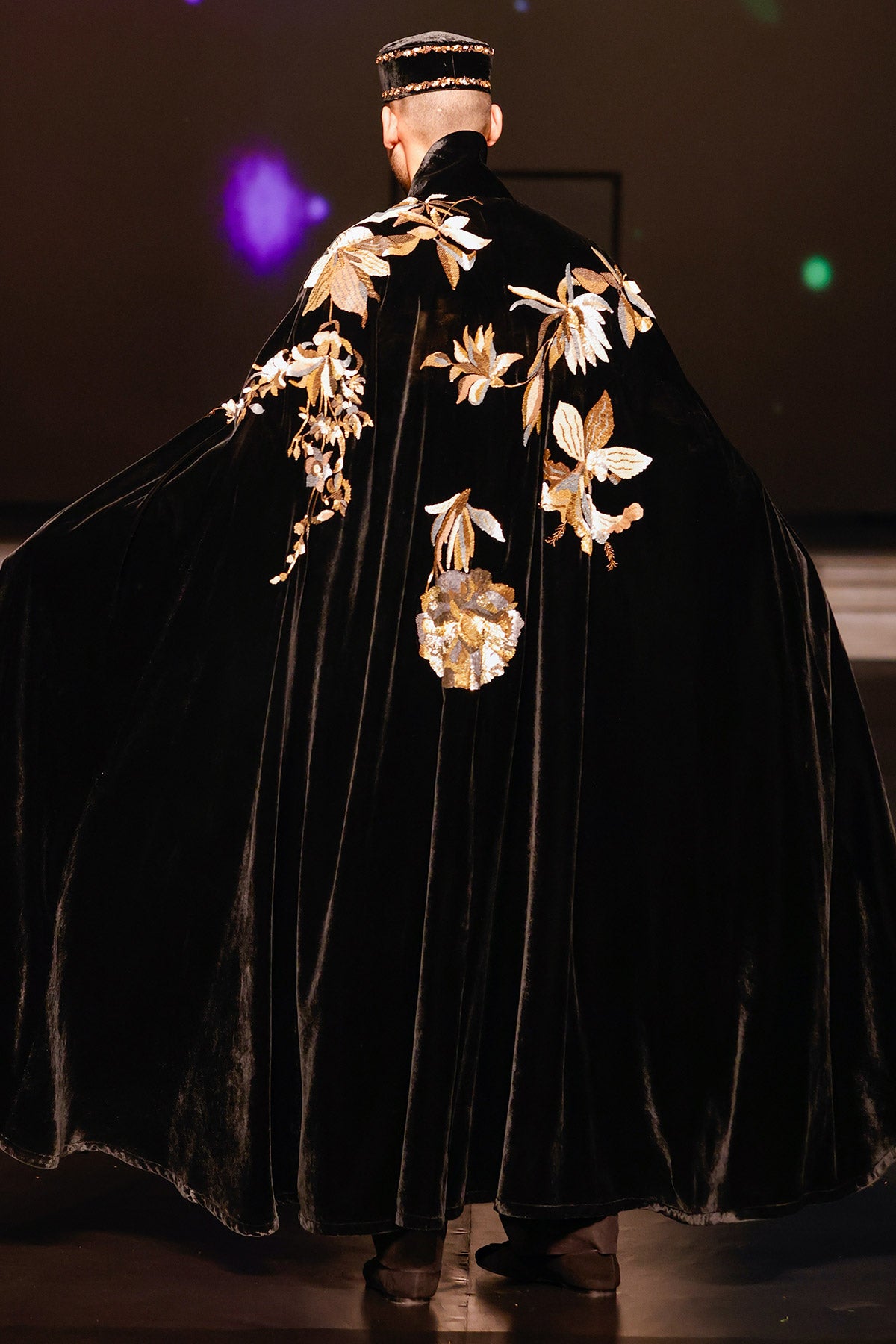 Black Silk Velvet Cape For Men