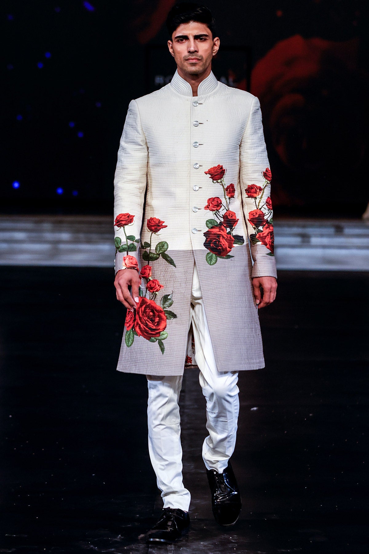 Printed Ivory Sherwani For Men