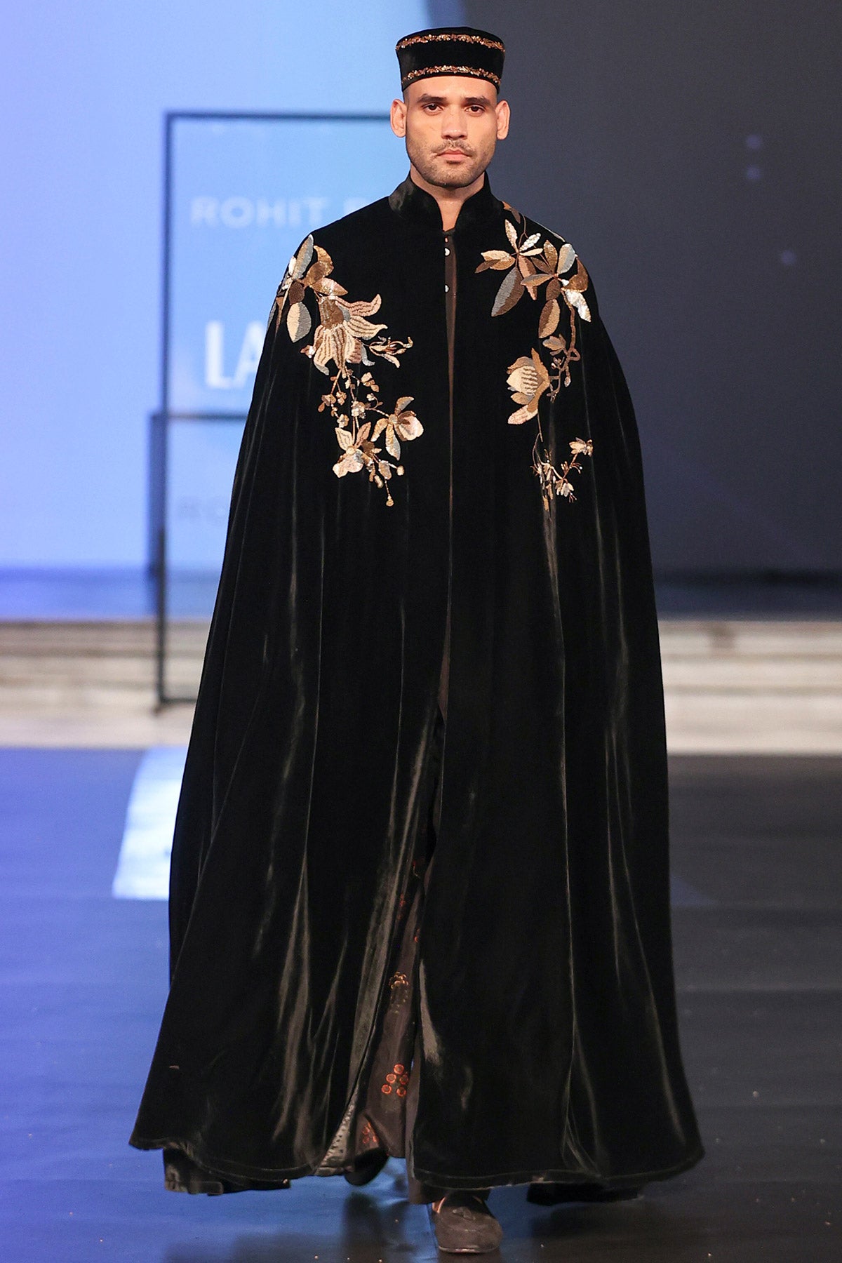 Black Silk Velvet Cape For Men