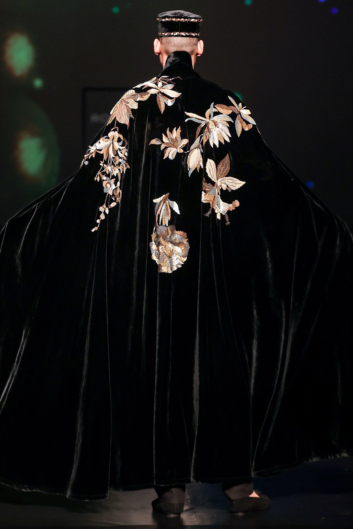 Black Silk Velvet Cape For Men