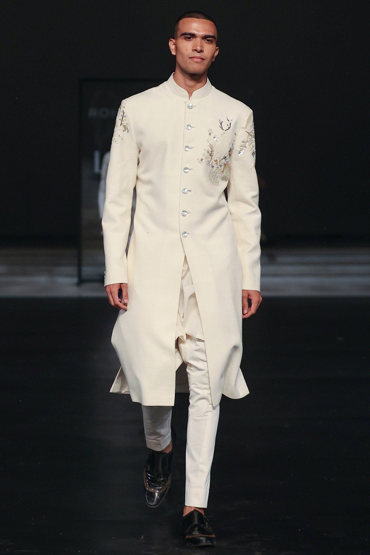 Ivory Matka Silk Sherwani With Embroidery For Men