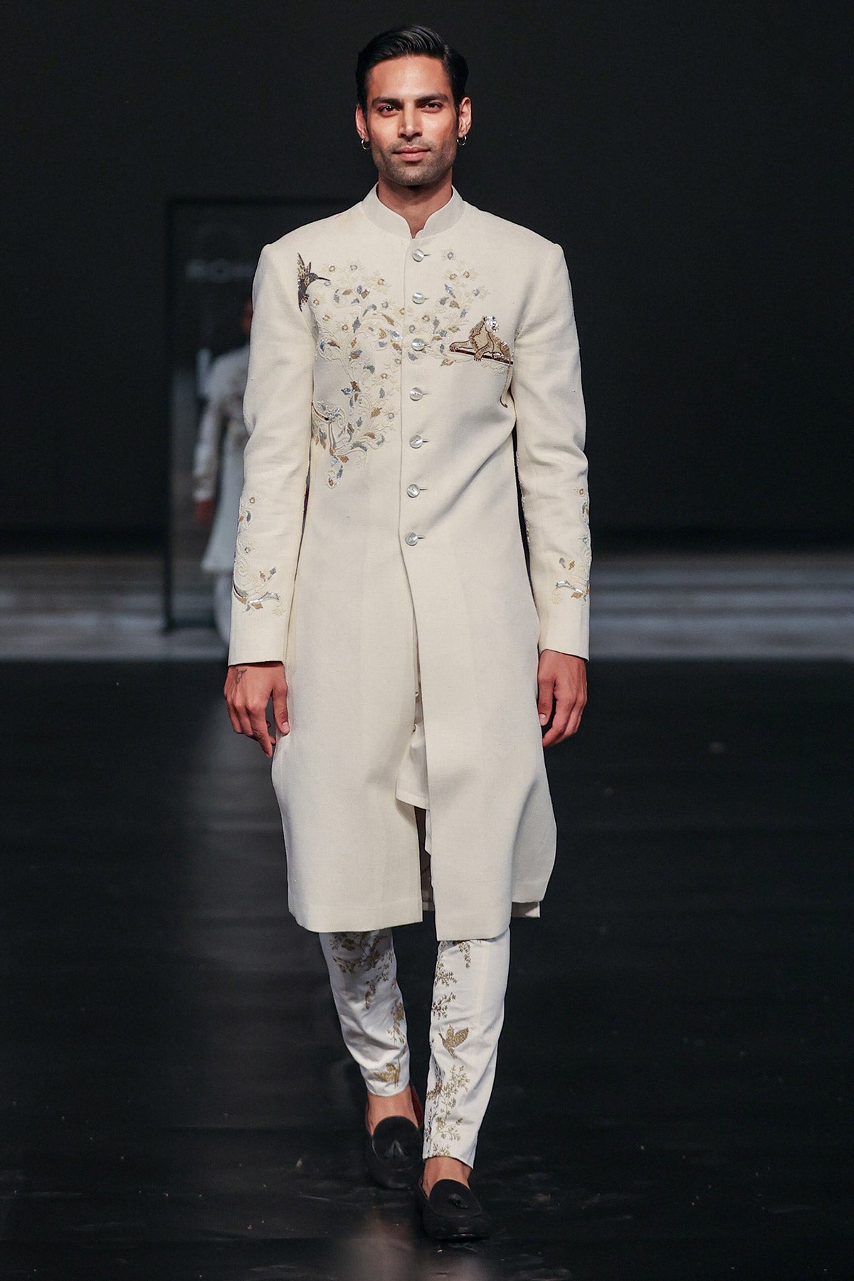 Ivory Matka Silk Embroidered Sherwani