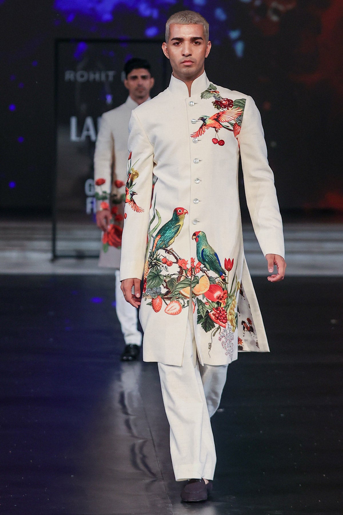 Printed Ivory Matka Silk Sherwani For Men