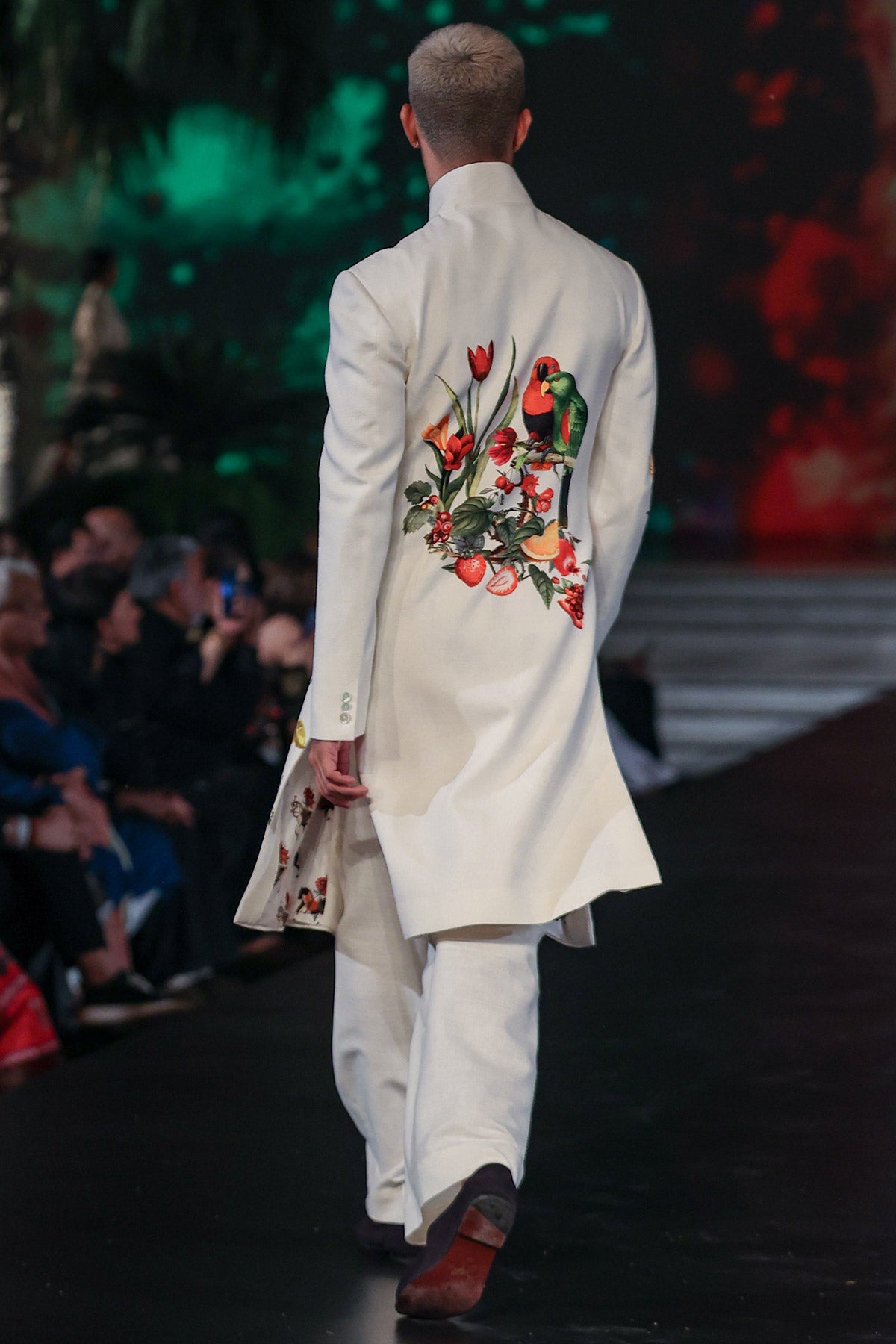 Printed Ivory Matka Silk Sherwani For Men