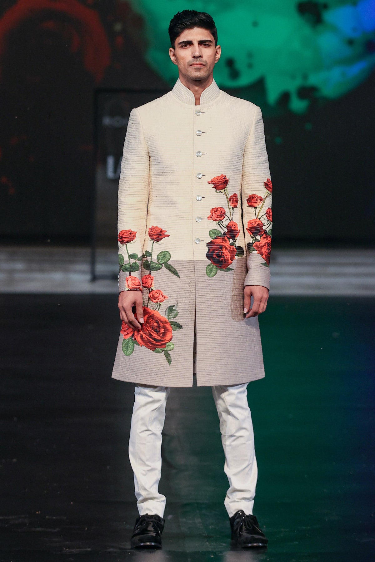 Printed Ivory Sherwani For Men