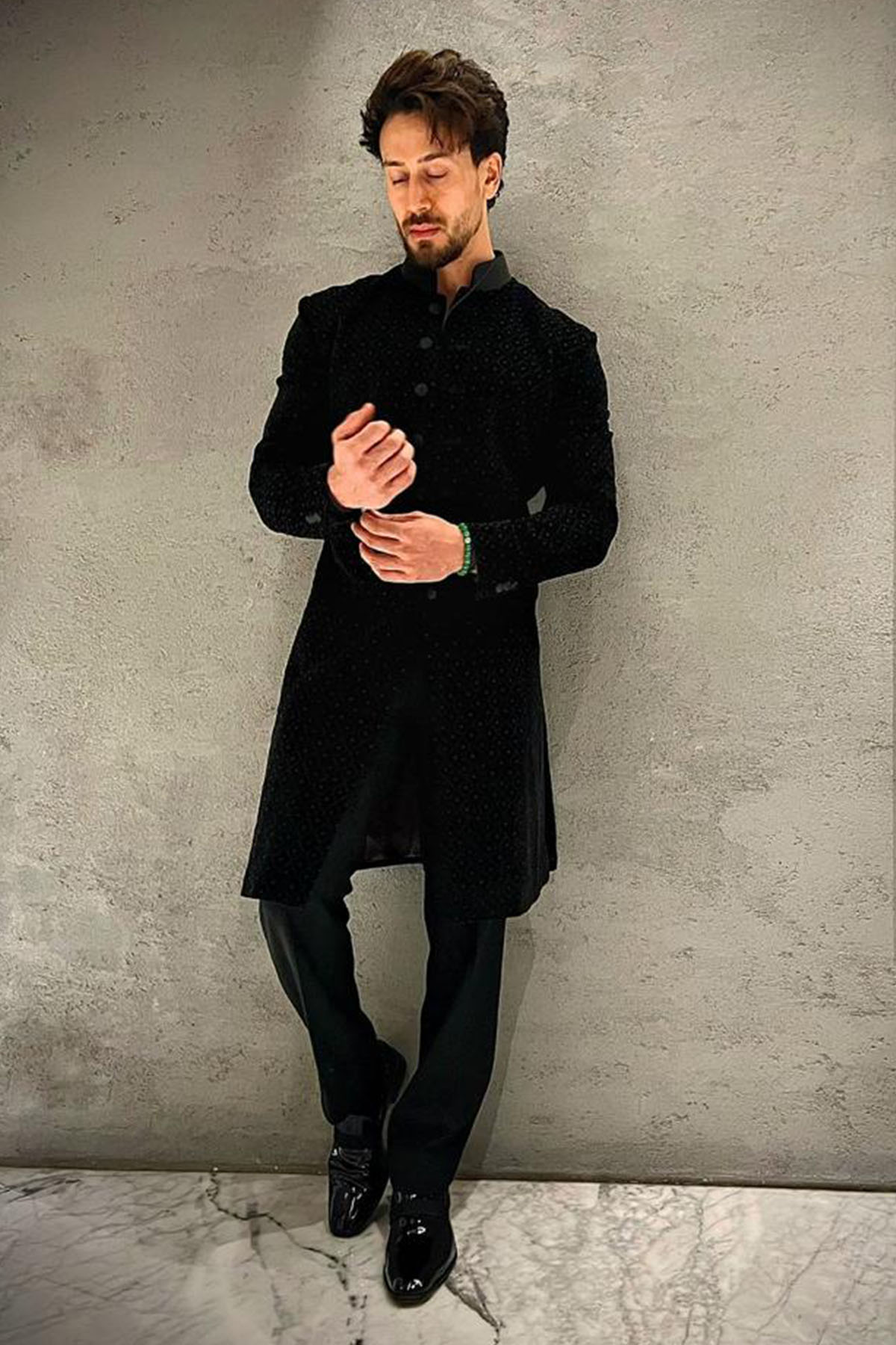 Black Velvet Sherwani With Burfi Resham And Emb Work