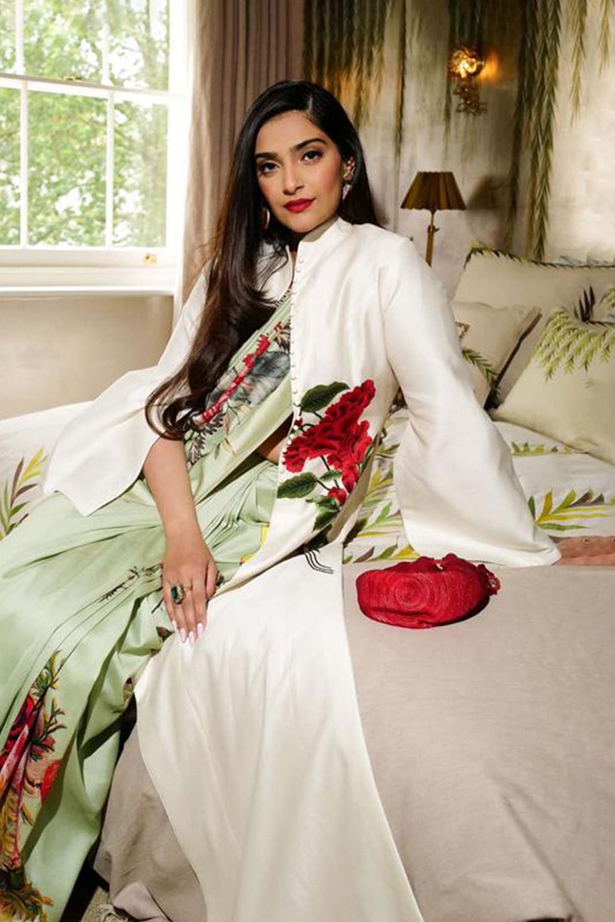 Mint Green Silk Chanderi Saree With Floral Multicolour Print