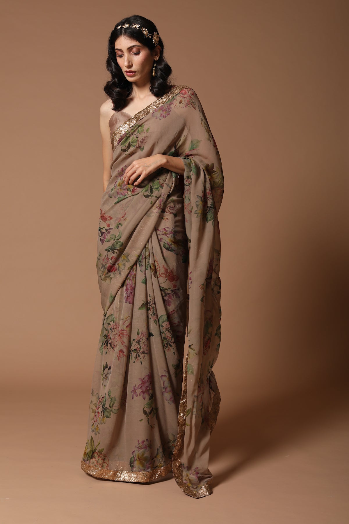 Mud Floral Printed Saree Set