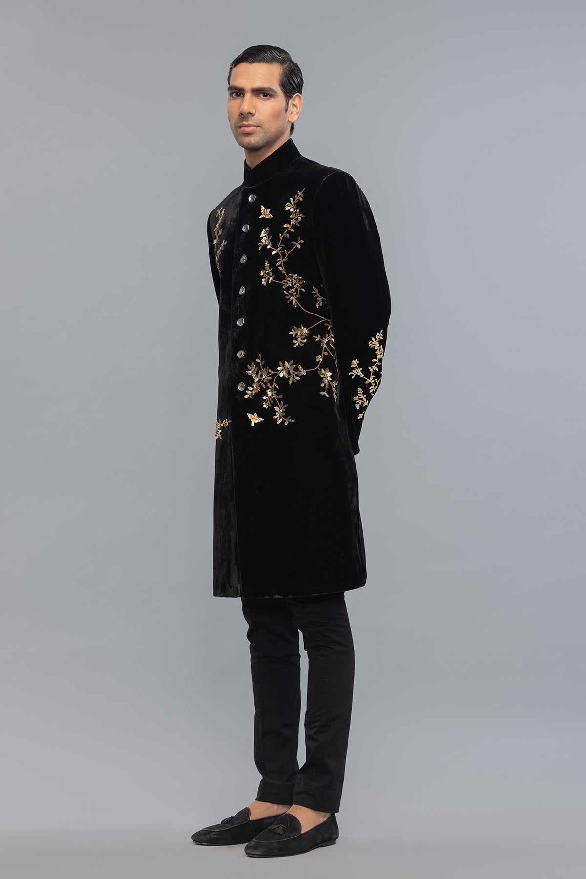 Men's Black Velvet Sherwani with Artisan Detailing