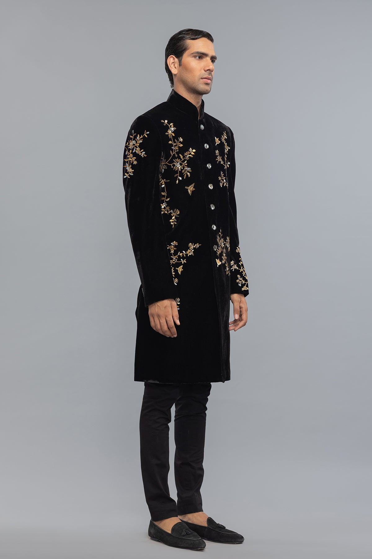 Men's Black Velvet Sherwani with Artisan Detailing
