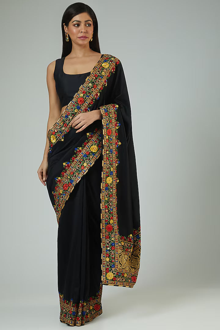 Black Georgette Embroidered Saree Set