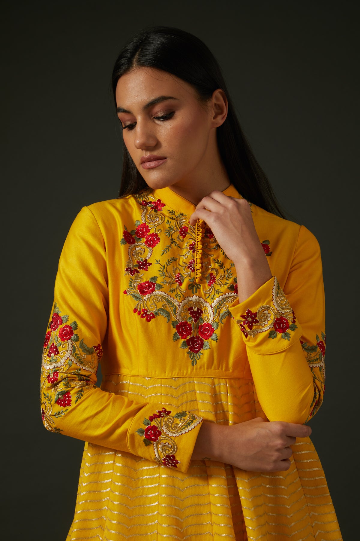 Mango Yellow Embroidered Anarkali Set