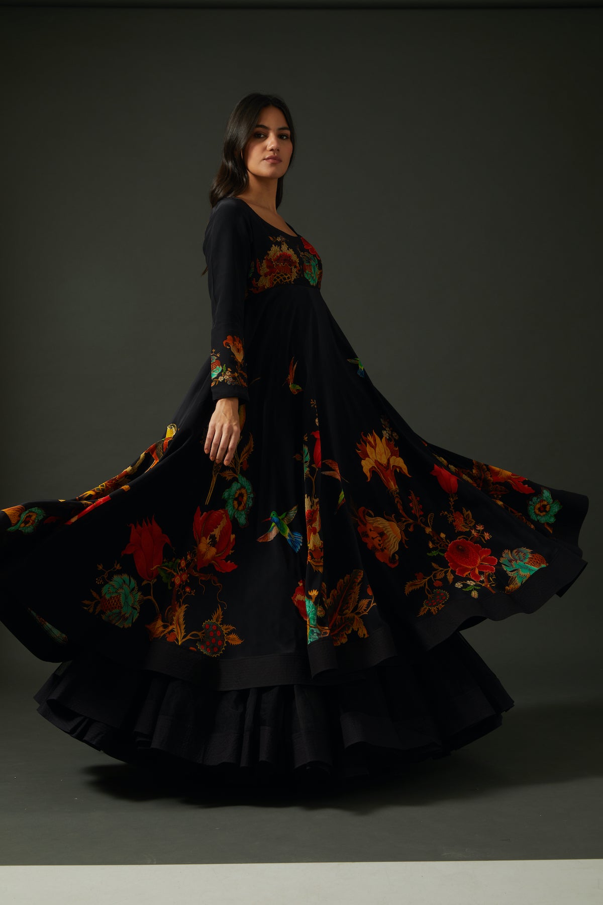 Black Digital Printed Anarkali Set