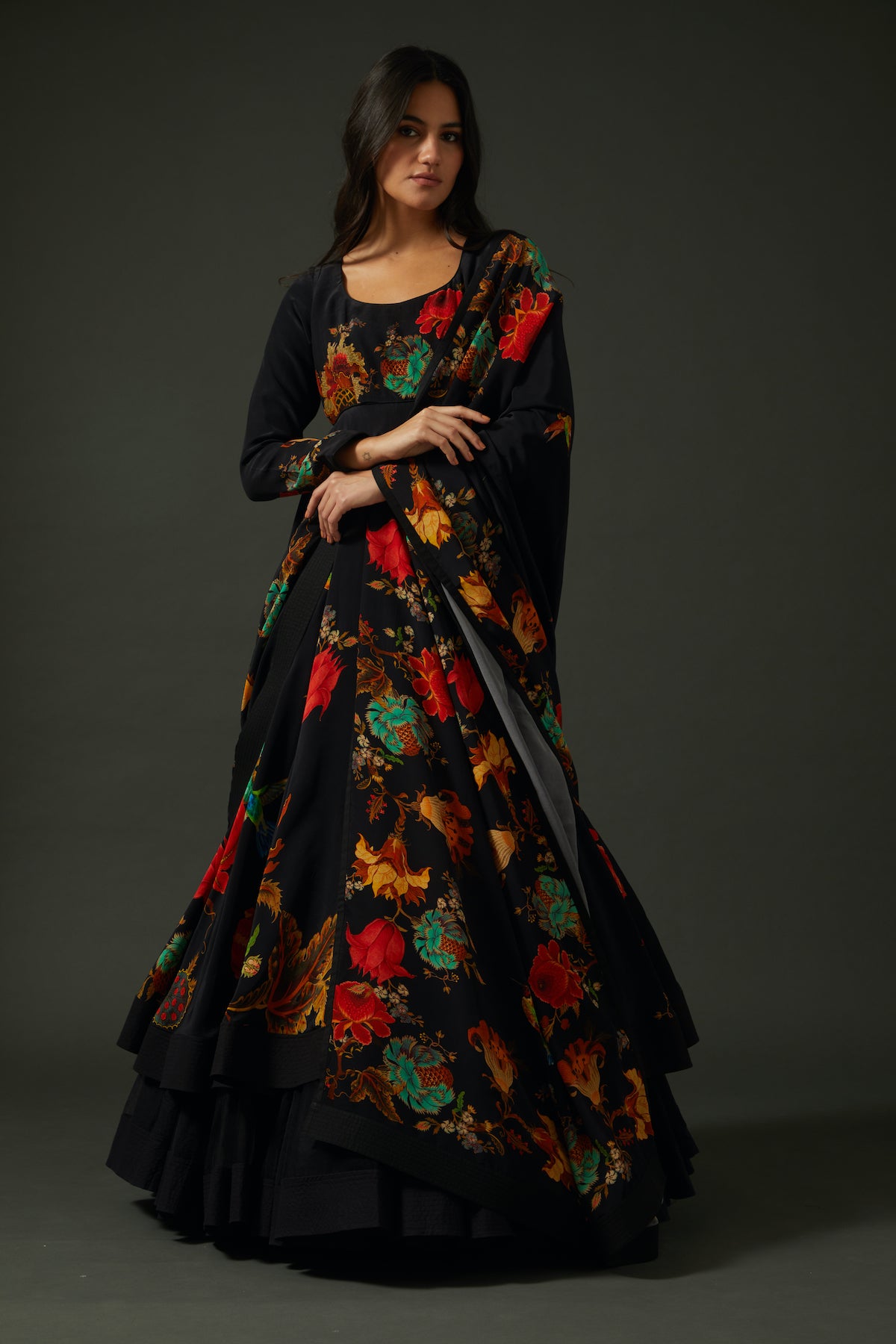 Black Digital Printed Anarkali Set