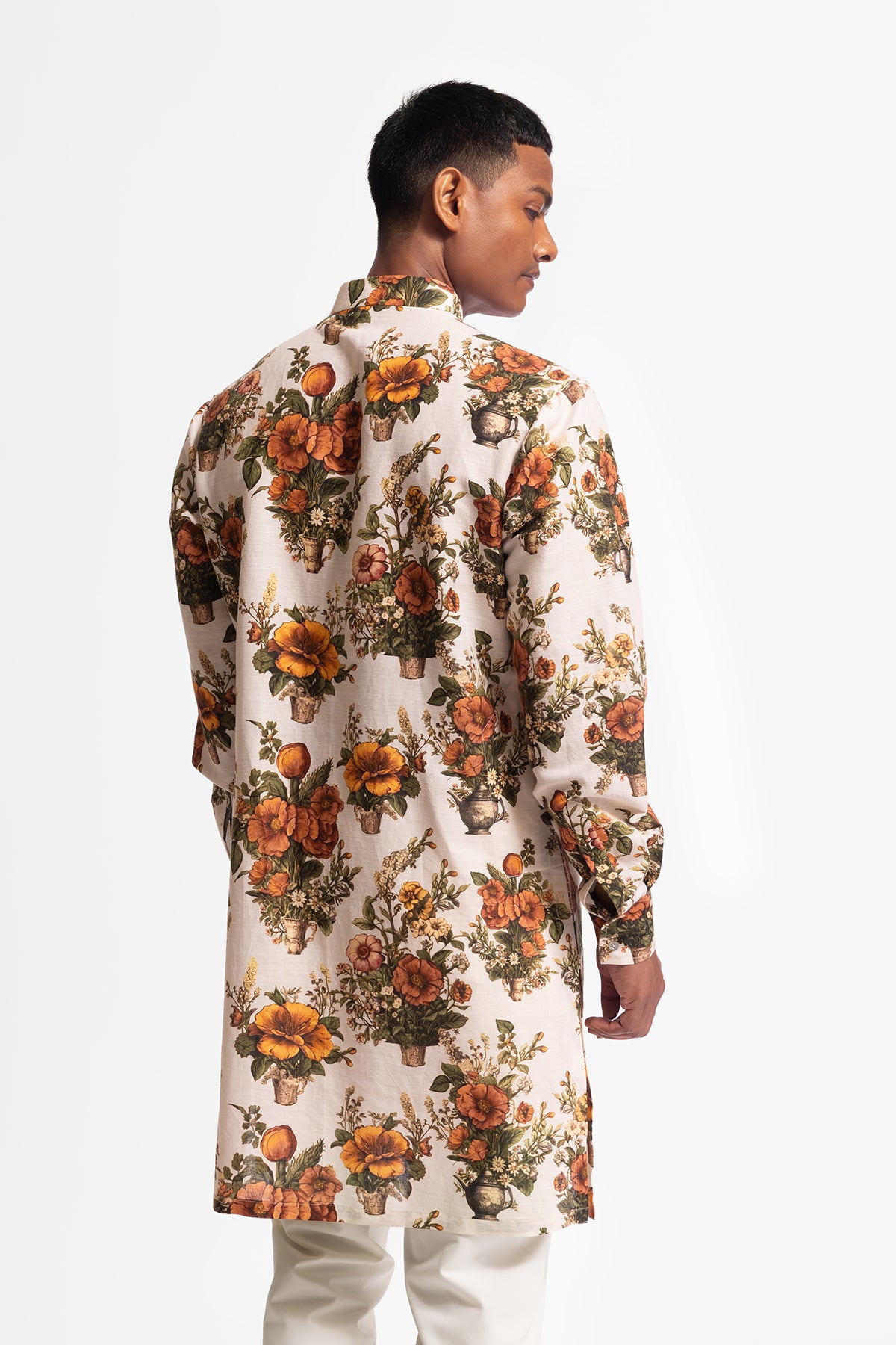 Men's Printed Dupion Silk Short Kurta