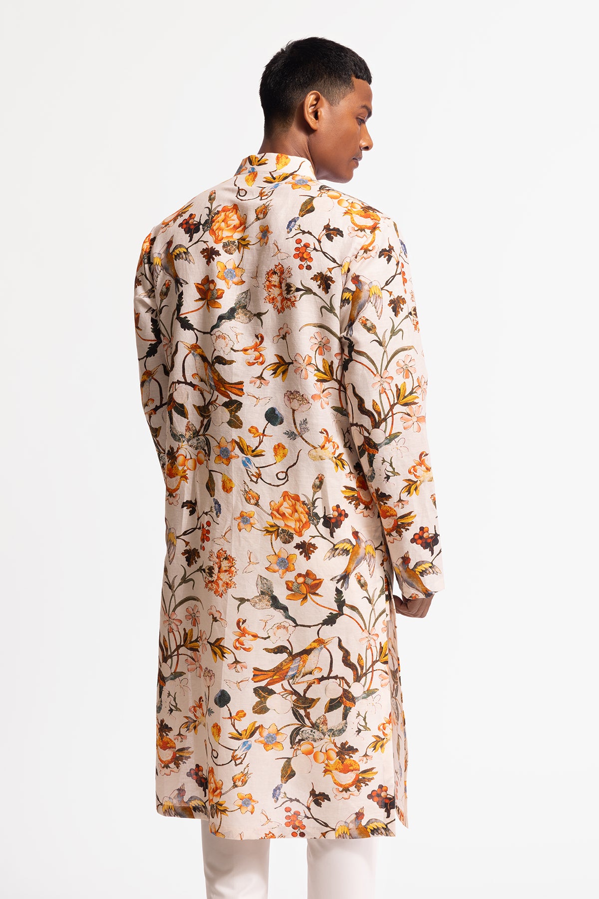 Men's Printed Dupion Silk Short Kurta