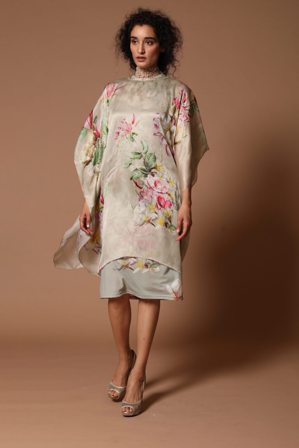 Organza Floral Printed Kaftan With Dress