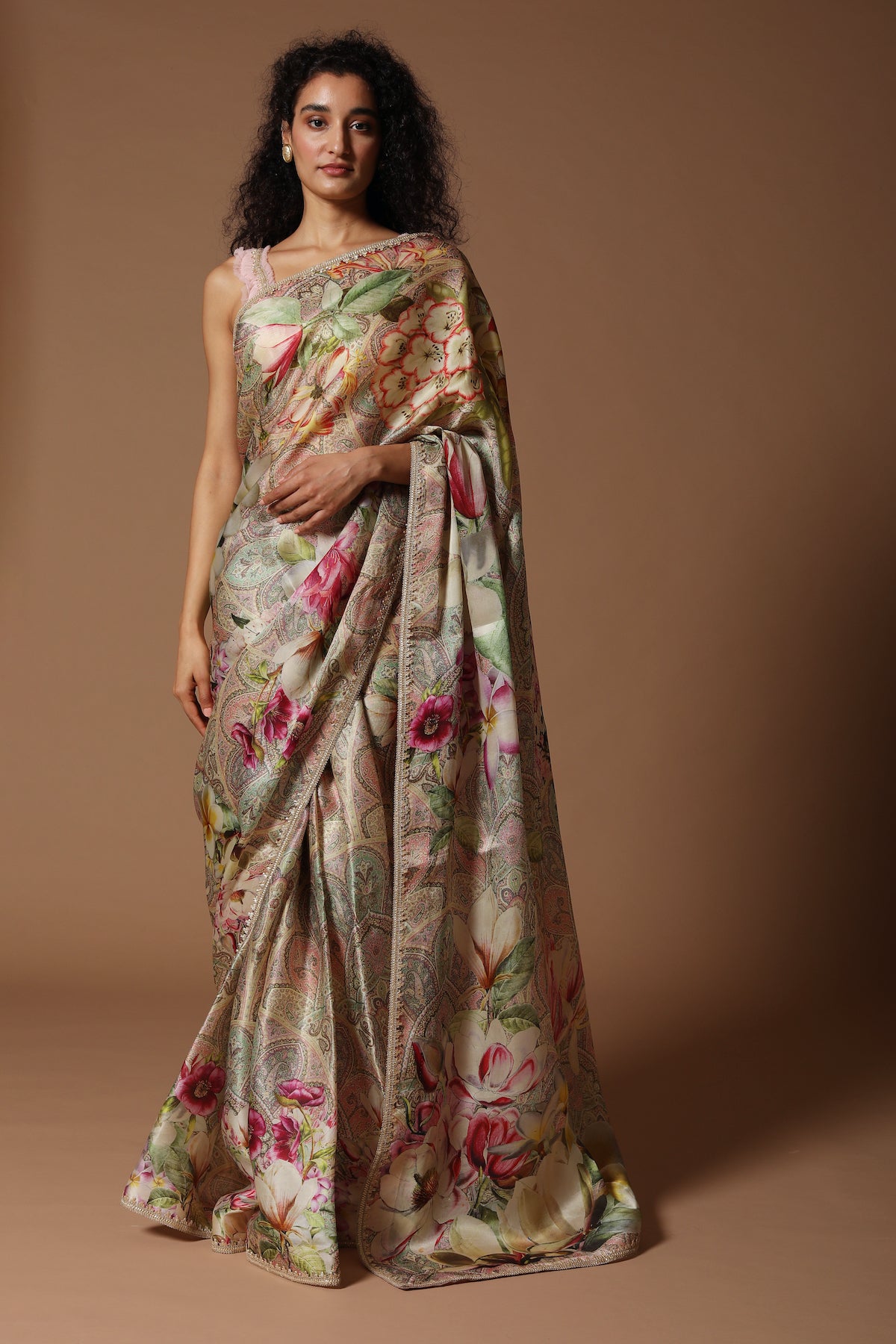 Ivory Organza Digital Printed Saree Set