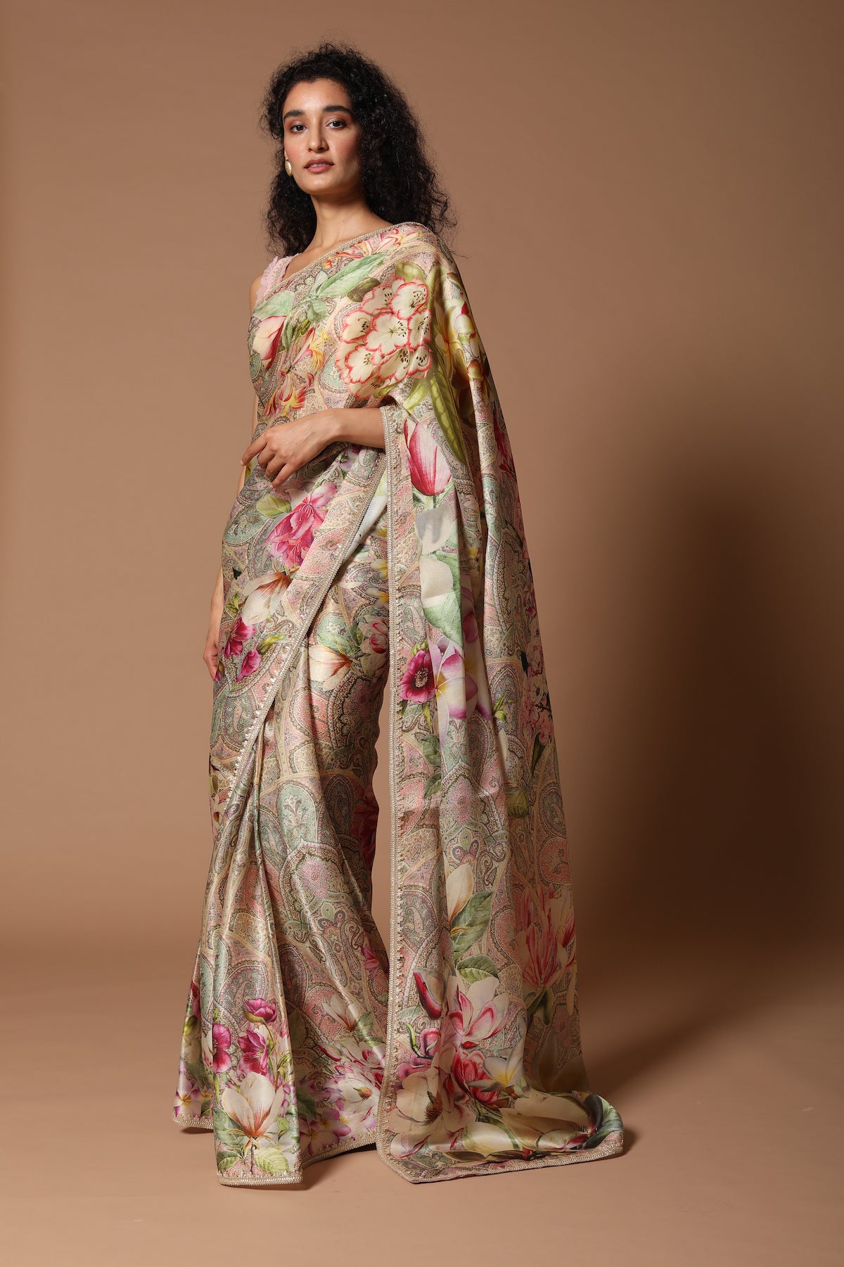 Ivory Organza Digital Printed Saree Set