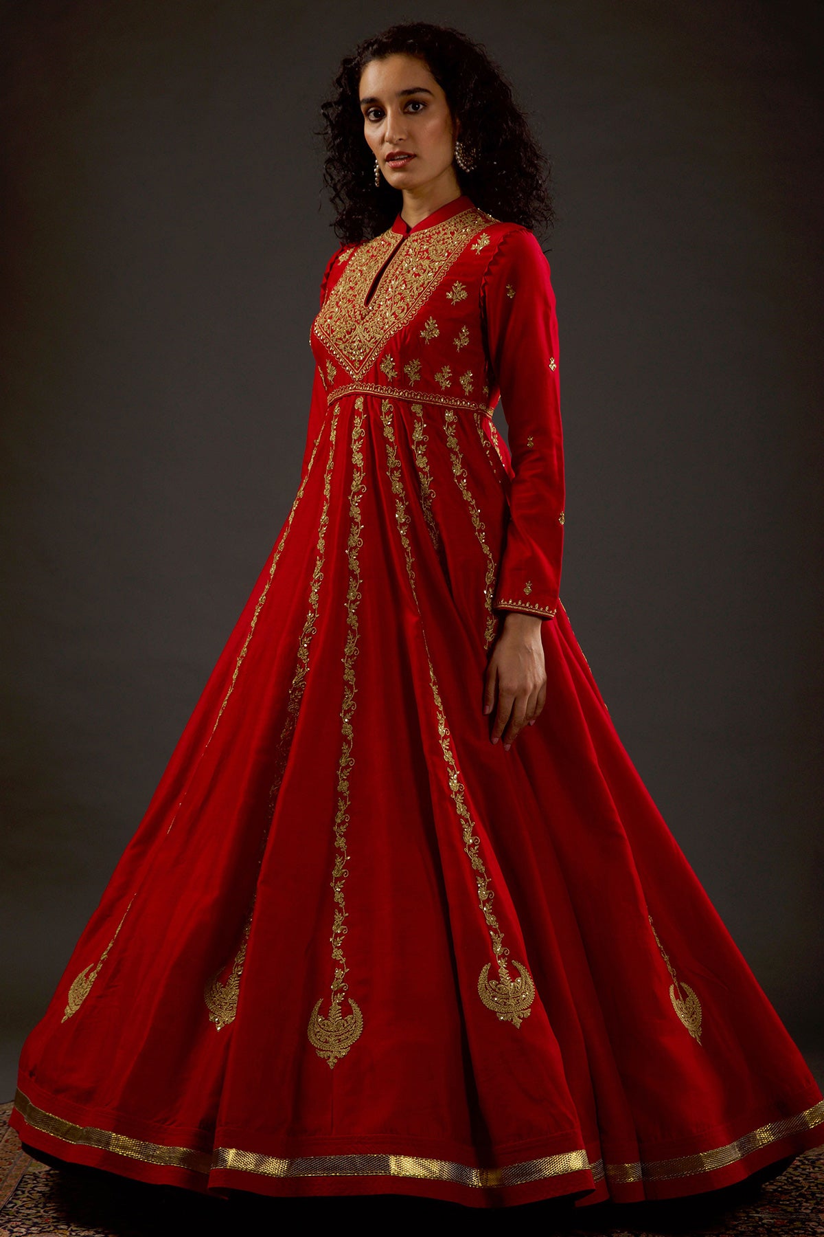 Bindi Red Hand Embroidered Anarkali Set