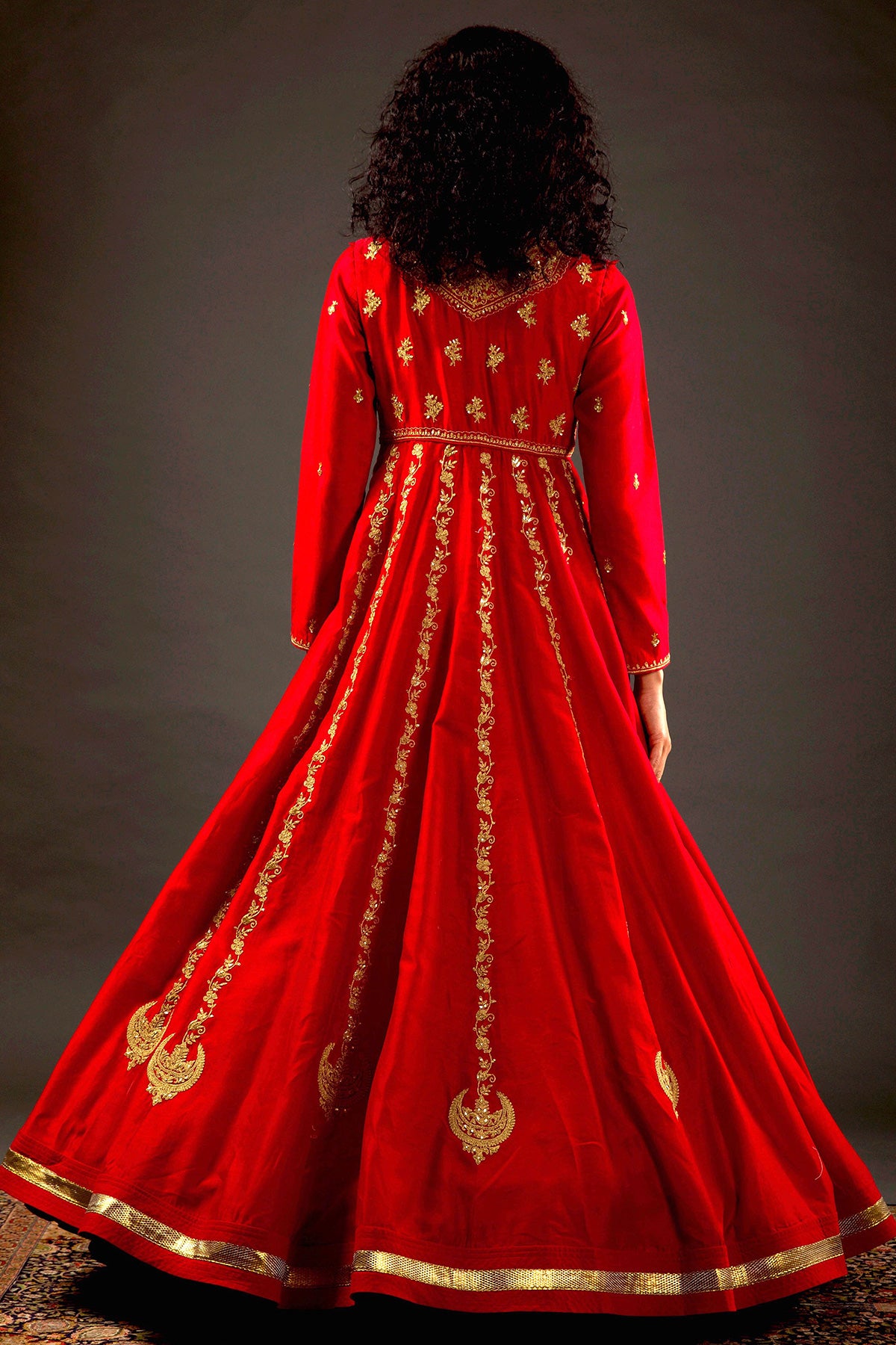 Bindi Red Hand Embroidered Anarkali Set