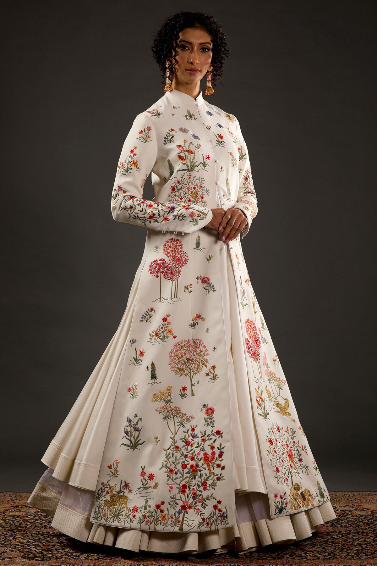 Ivory Resham & Thread Embroidered Long Jacket