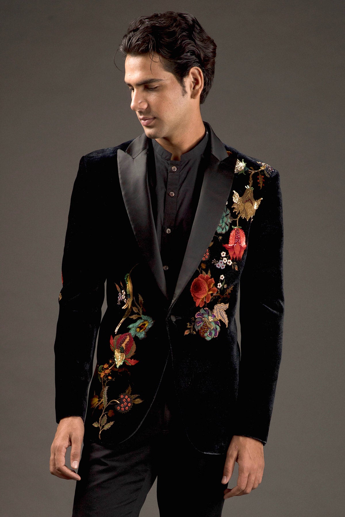 Men's Black Embroidered Tuxedo